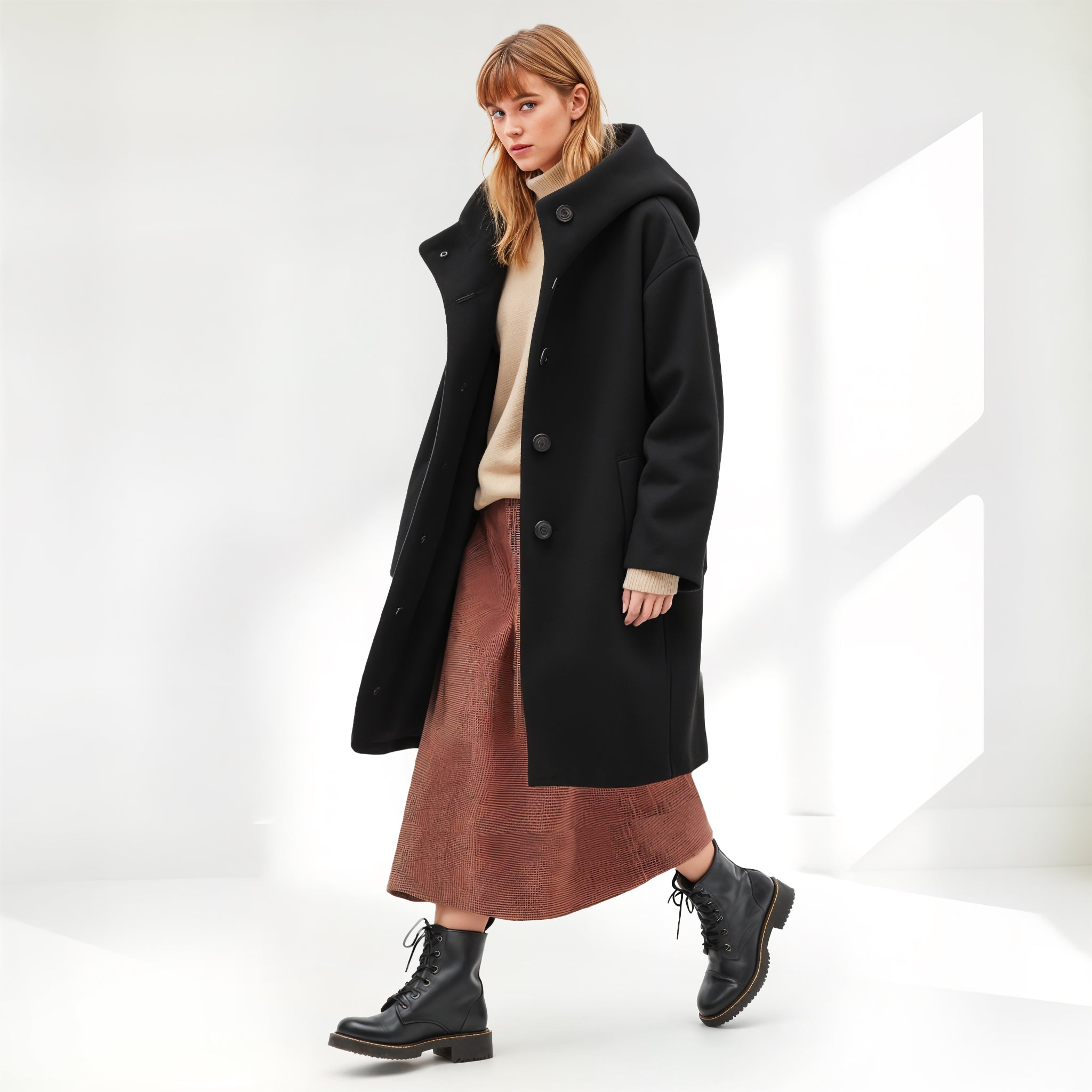 Wool Coat With Oversized Hood
