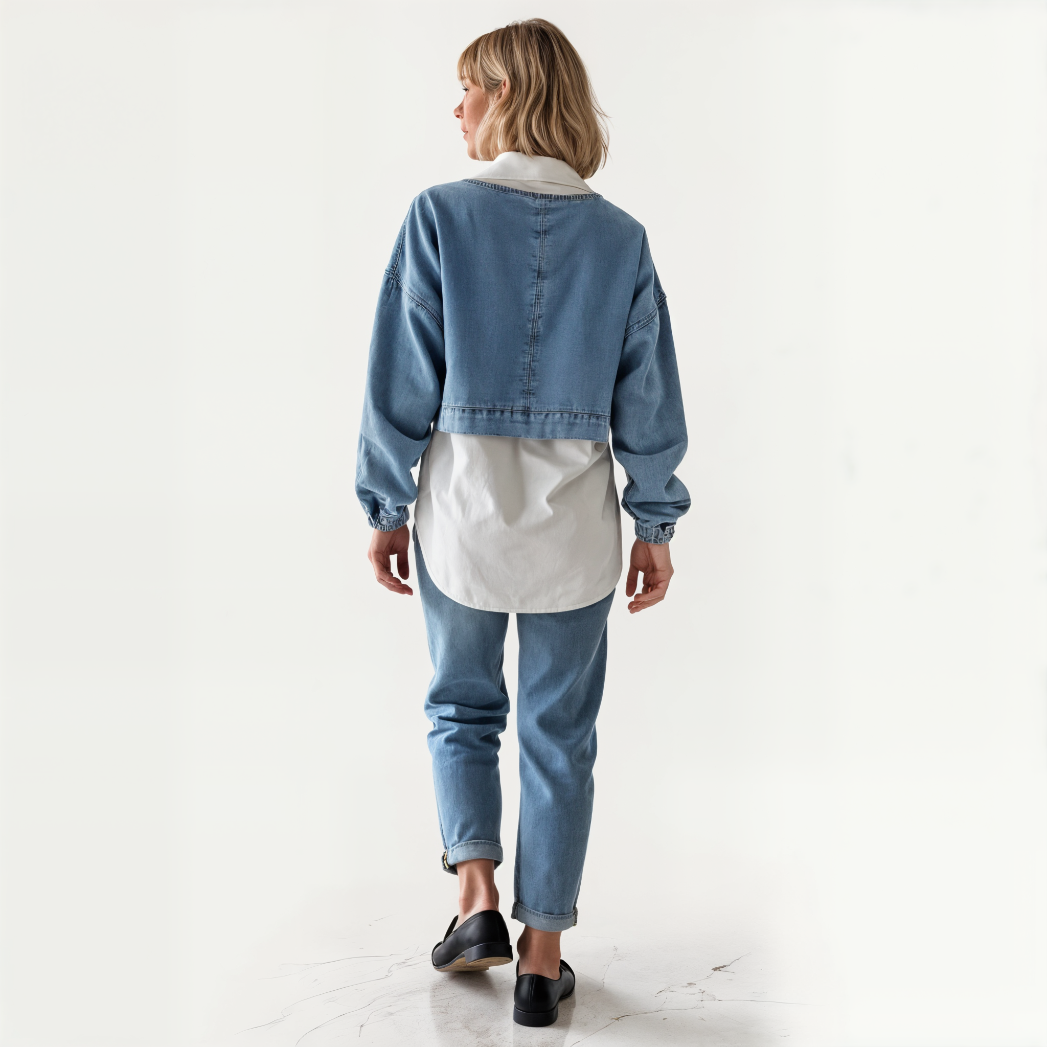 Layered Shirt Effect Denim Sweatshirt & Jeans Set