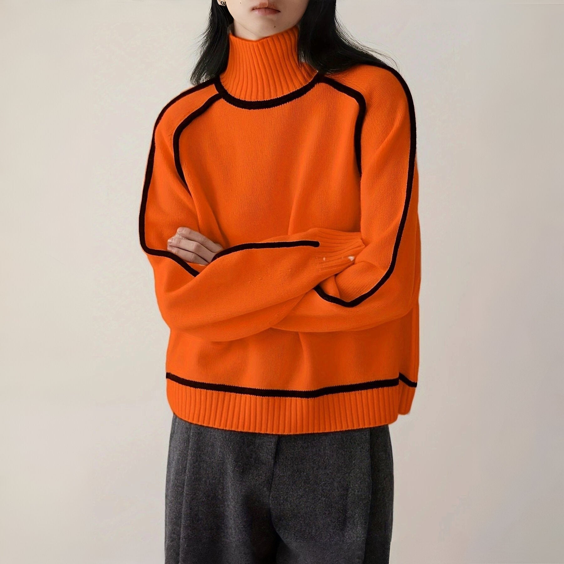 Turtleneck Sweater with Black Trim Details