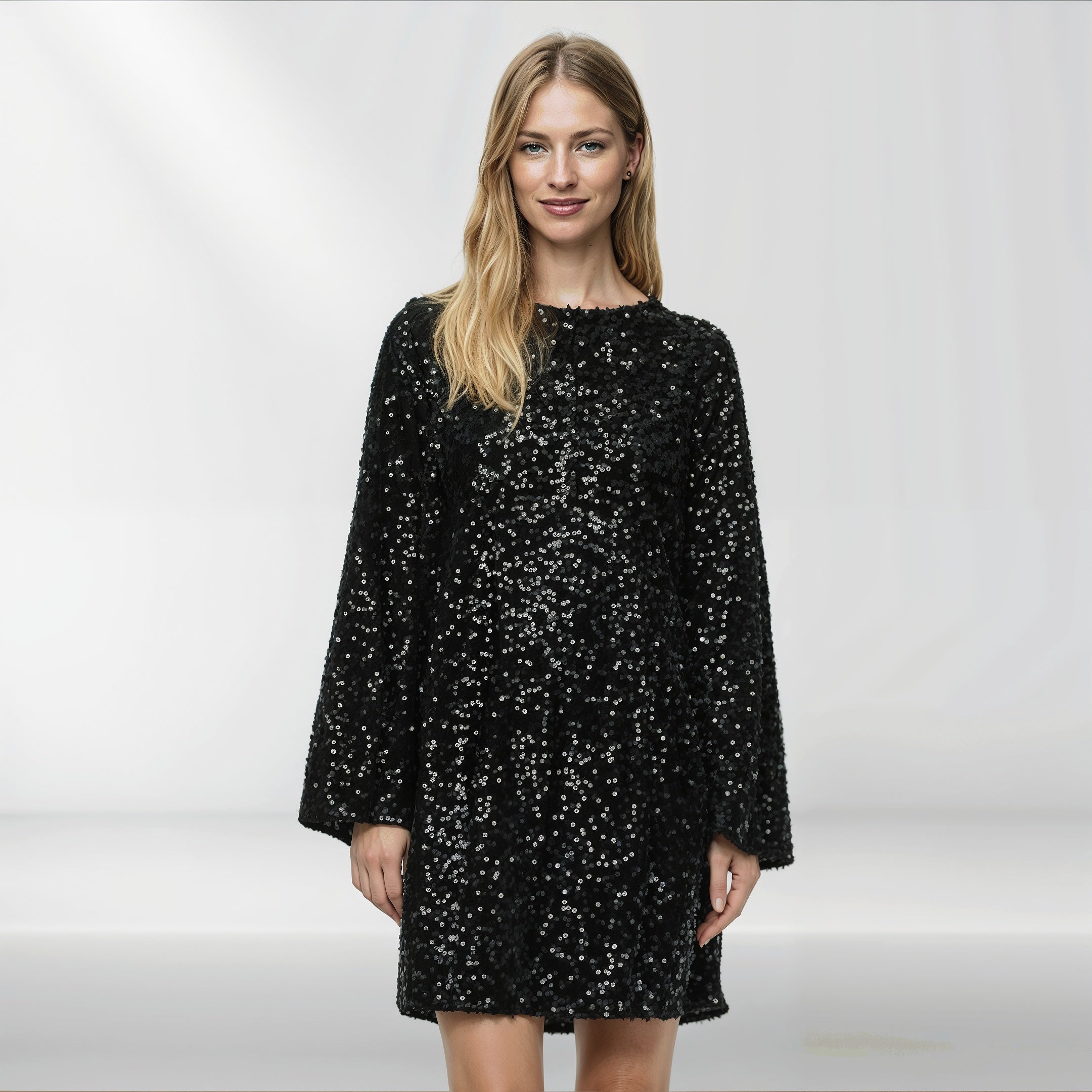 Sequin Mini Dress with Black Bow