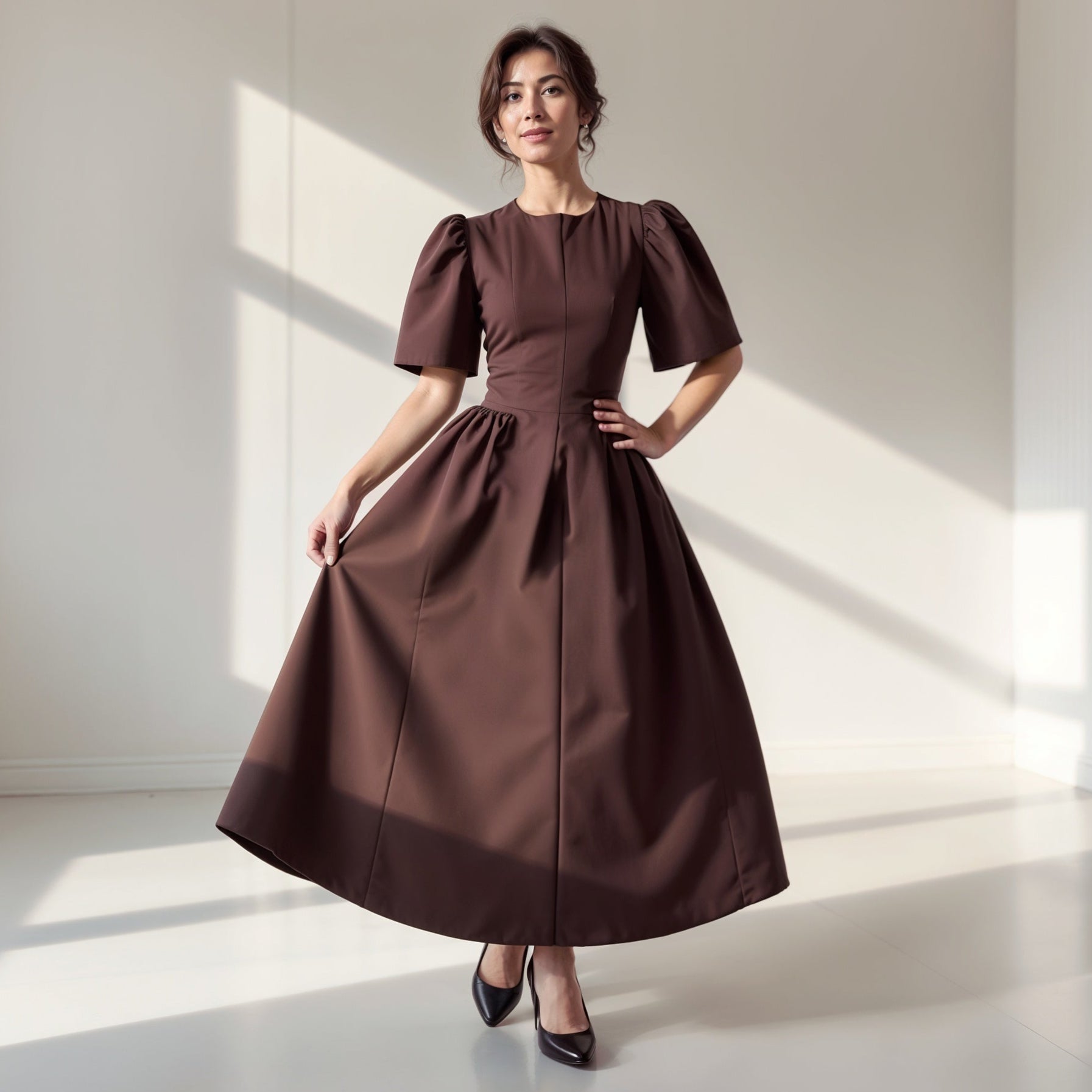 Elegant Crewneck Dress with Bow