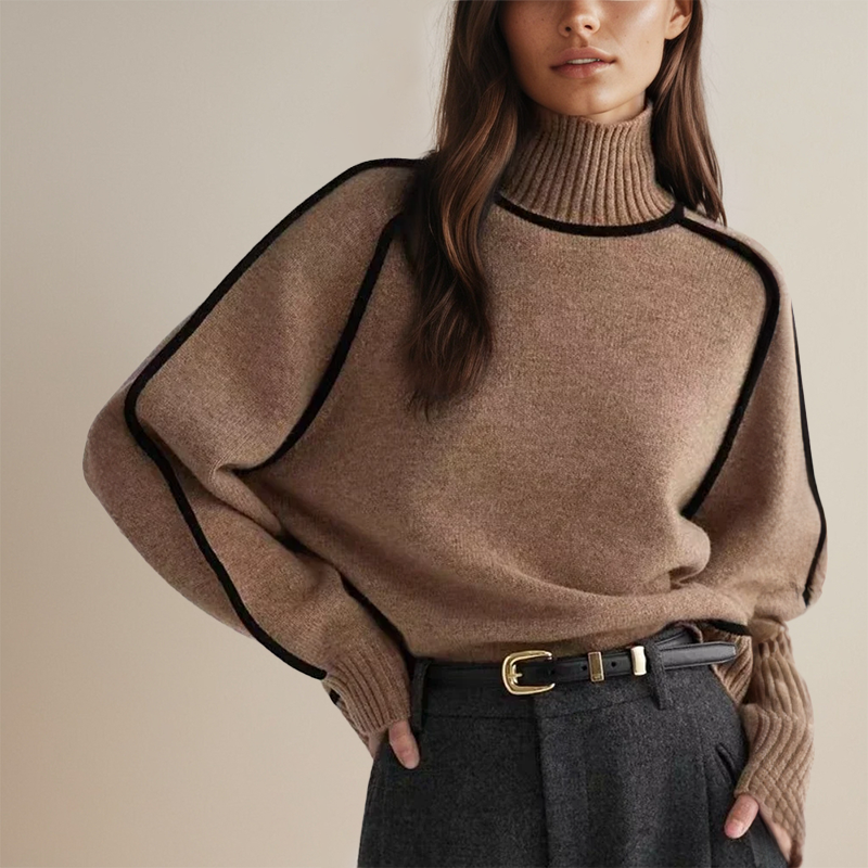 Turtleneck Sweater with Black Trim Details