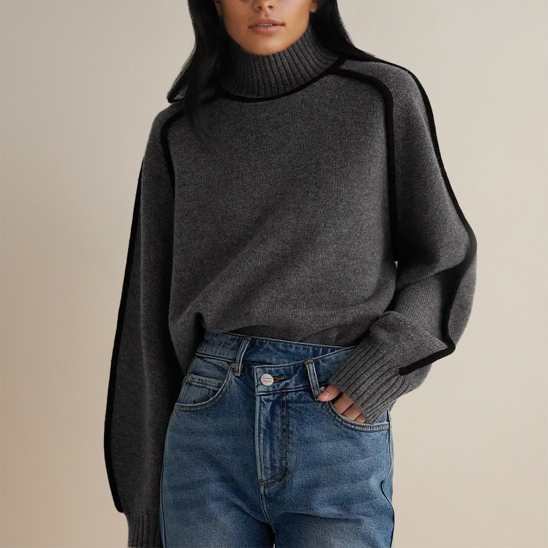 Turtleneck Sweater with Black Trim Details