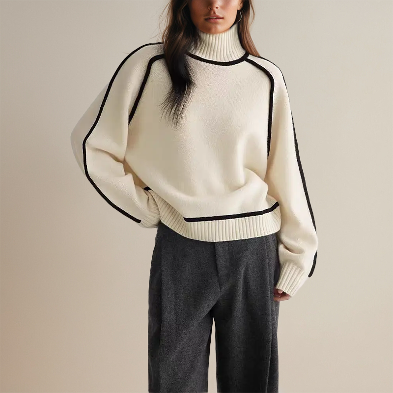 Turtleneck Sweater with Black Trim Details