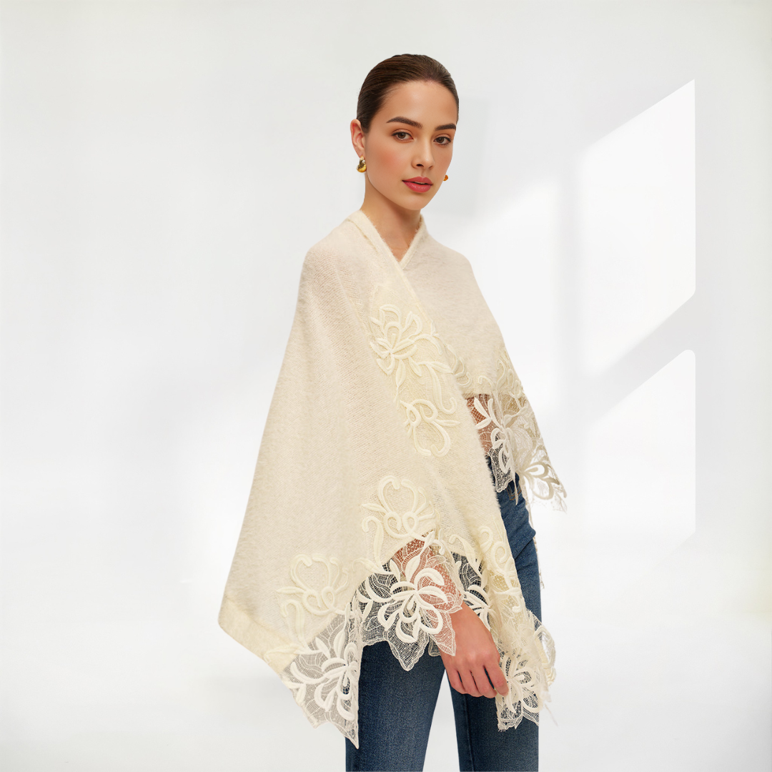 Floral Lace Trim Shawl