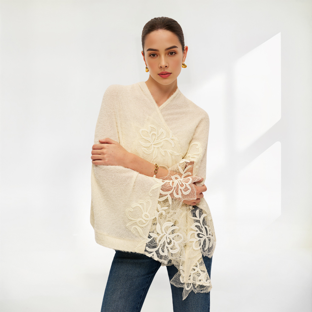 Floral Lace Trim Shawl