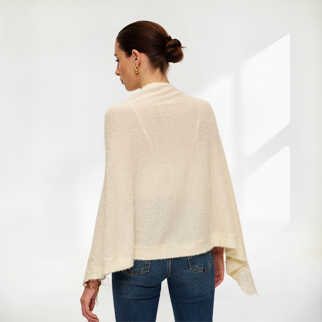 Floral Lace Trim Shawl