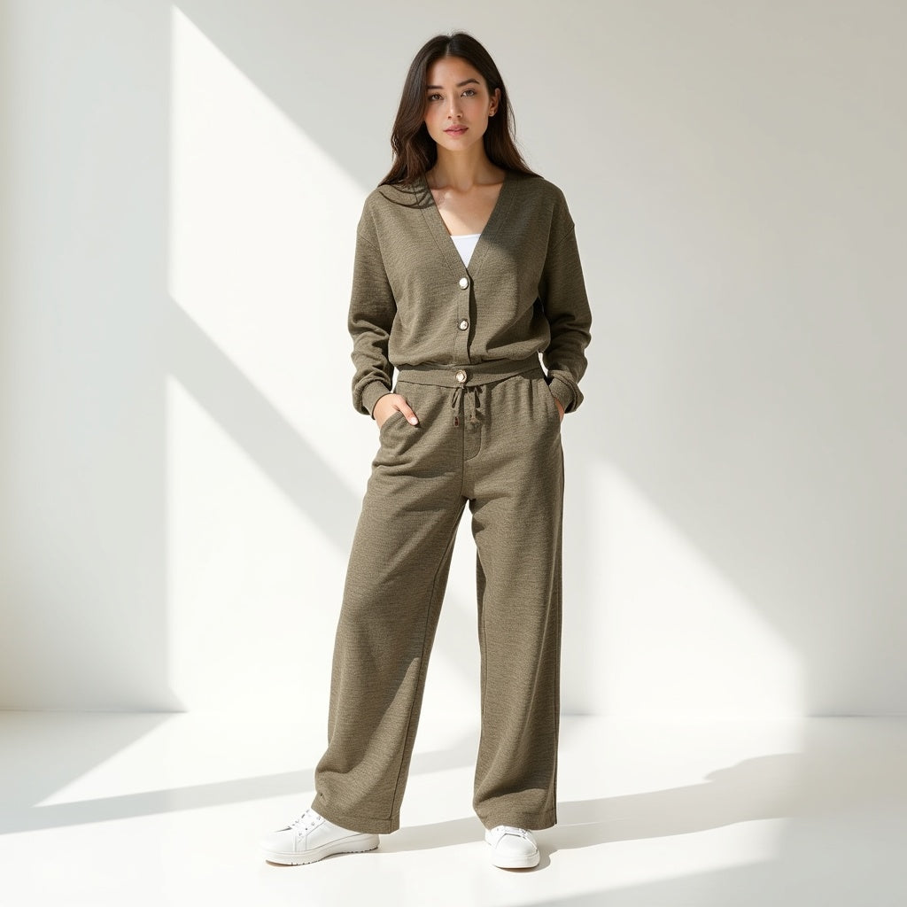 Cozy Knit Cardigan & Wide-Leg Pants Set