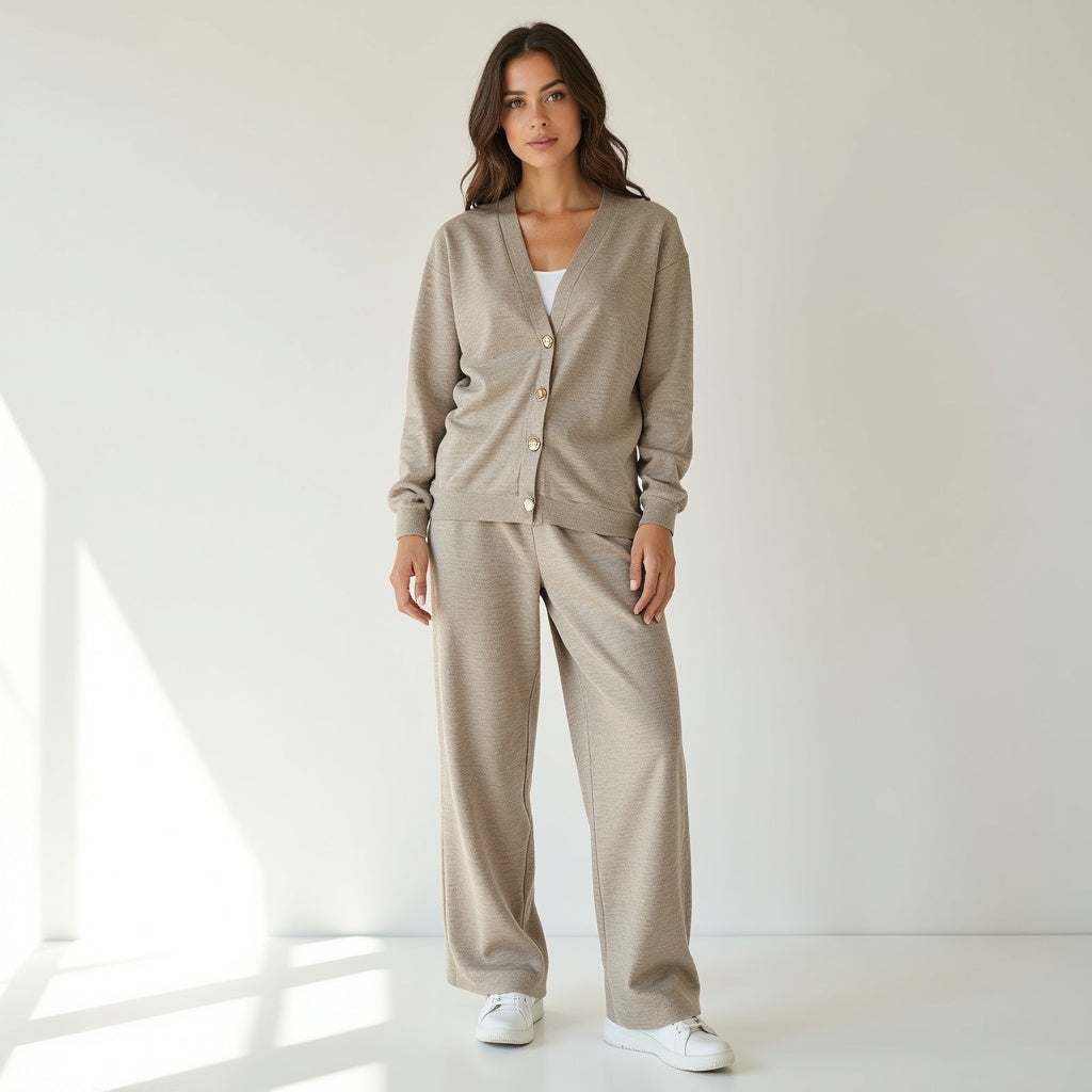 Cozy Knit Cardigan & Wide-Leg Pants Set