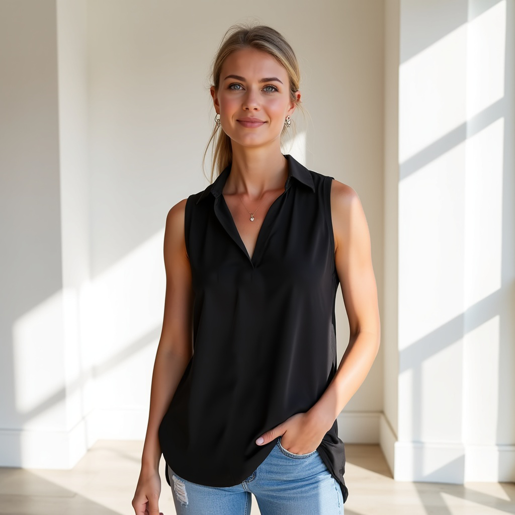 Sleeveless Button-Up Shirt