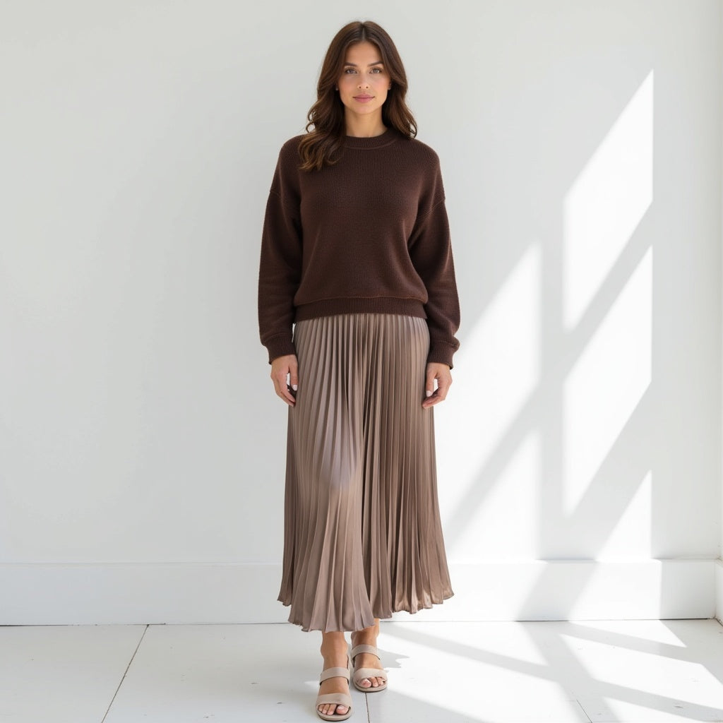 Sweater and Pleated Skirt Matching Set