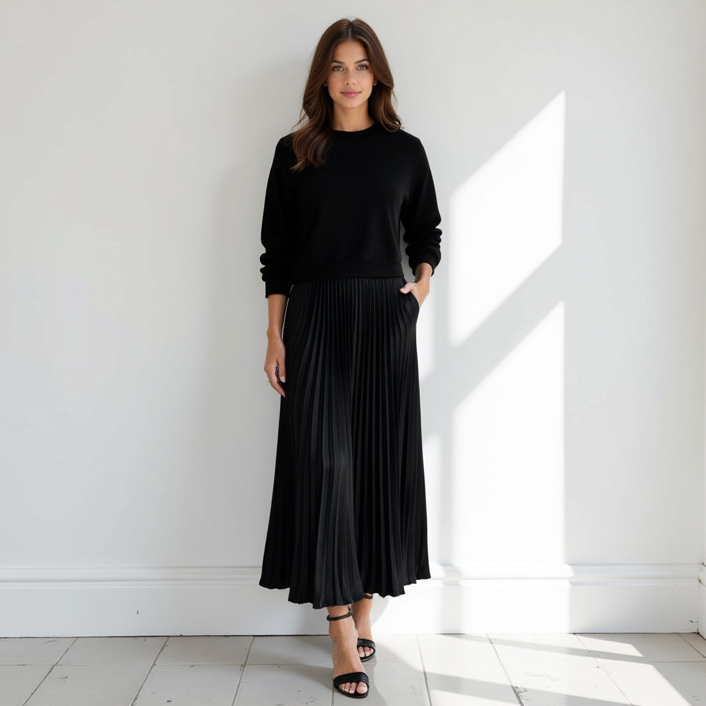 Sweater and Pleated Skirt Matching Set