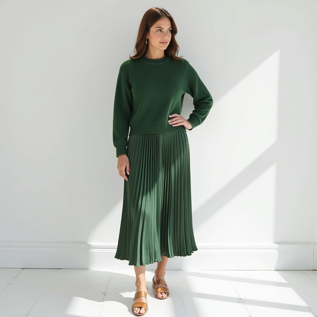 Sweater and Pleated Skirt Matching Set