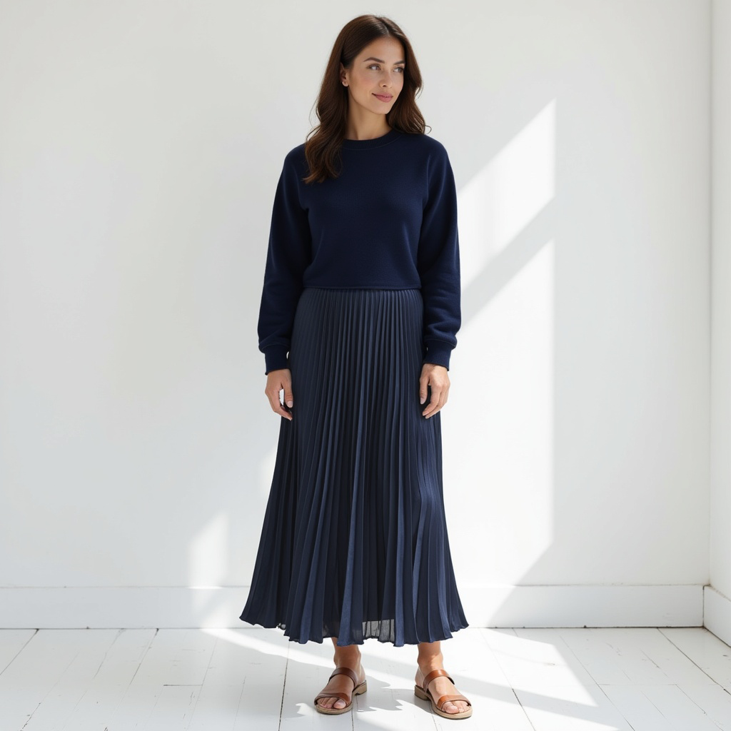 Sweater and Pleated Skirt Matching Set