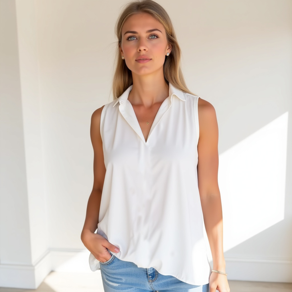 Sleeveless Button-Up Shirt