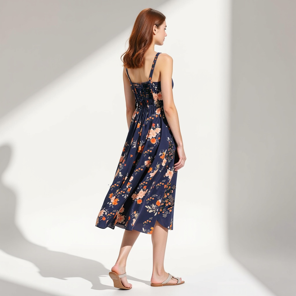 Lace Up Floral Ruched Midi Dress