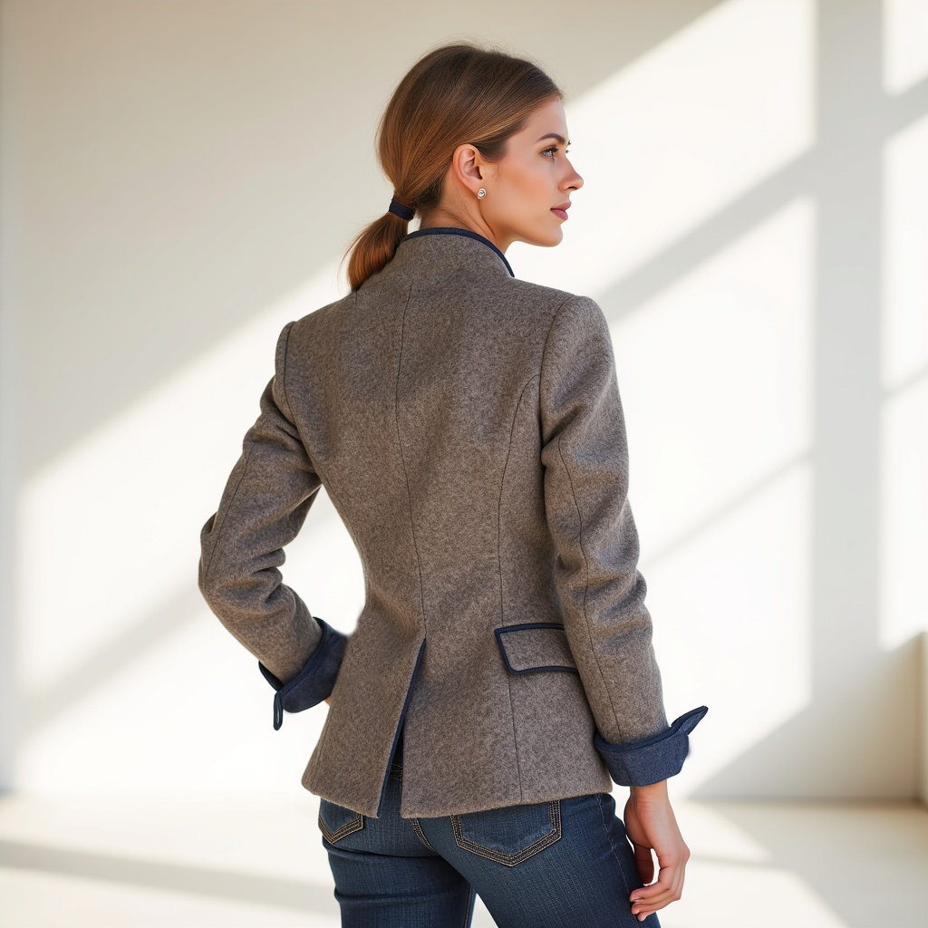 Tailored Wool Blazer with Stand Collar