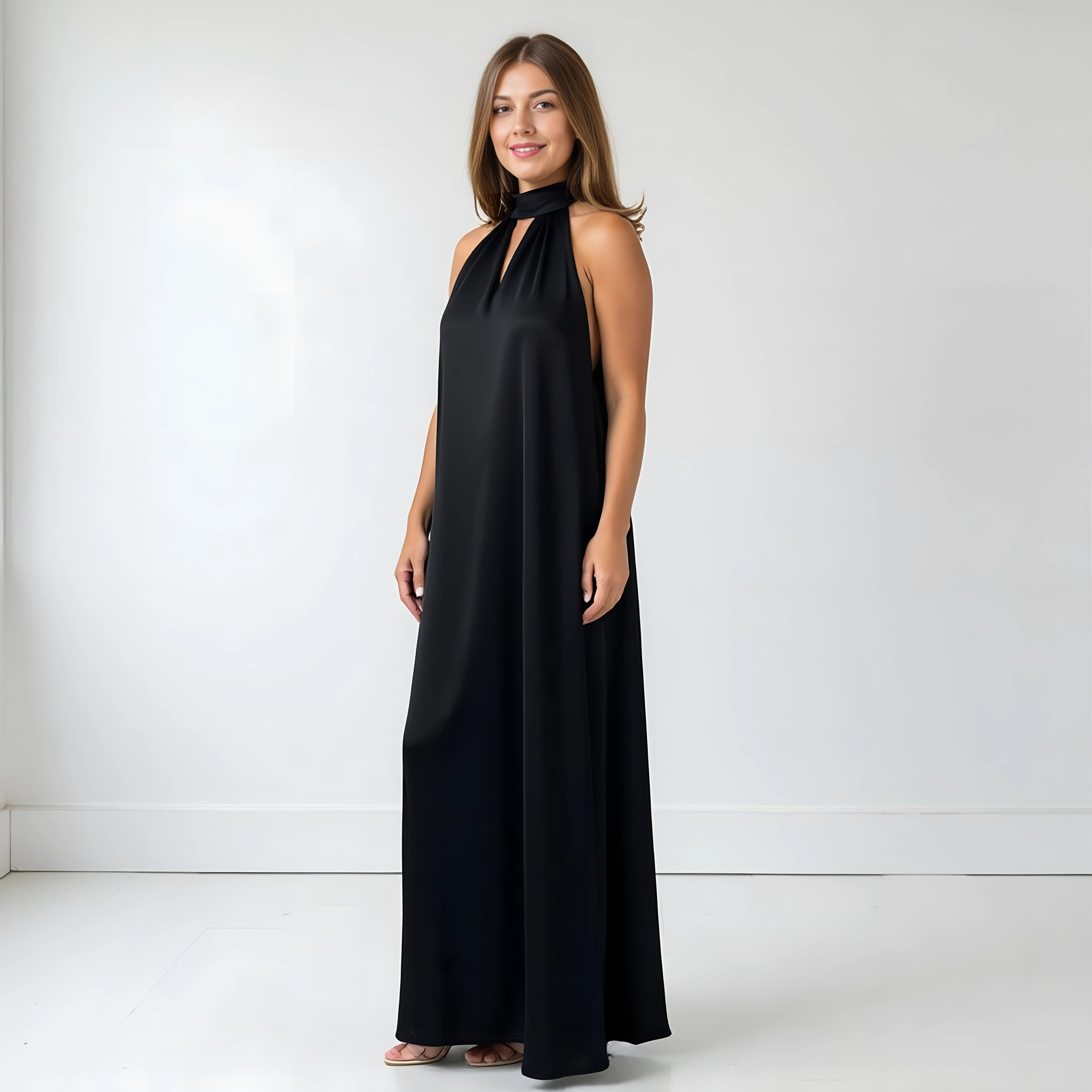 Satin Maxi Dress With Halter Neck