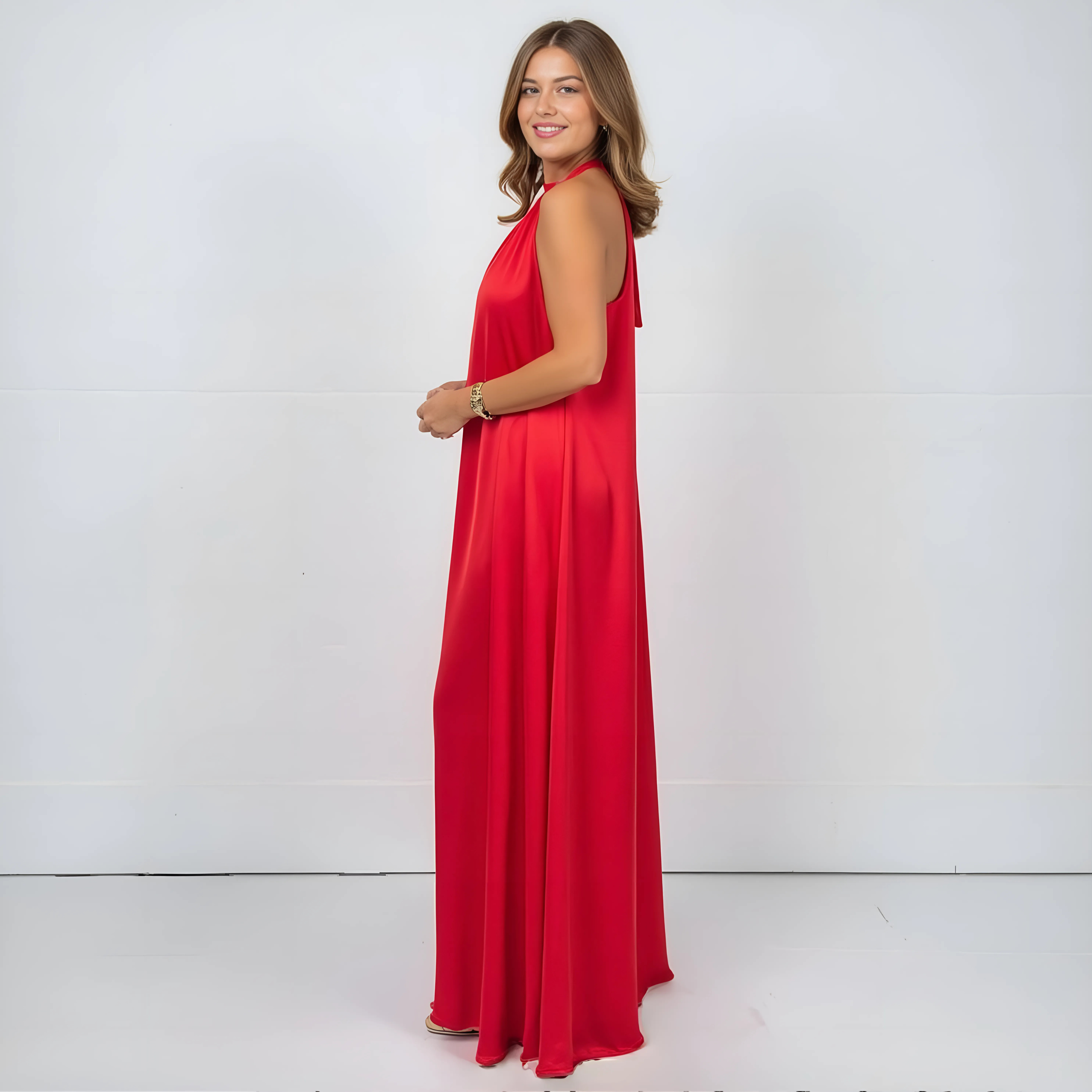 Satin Maxi Dress With Halter Neck
