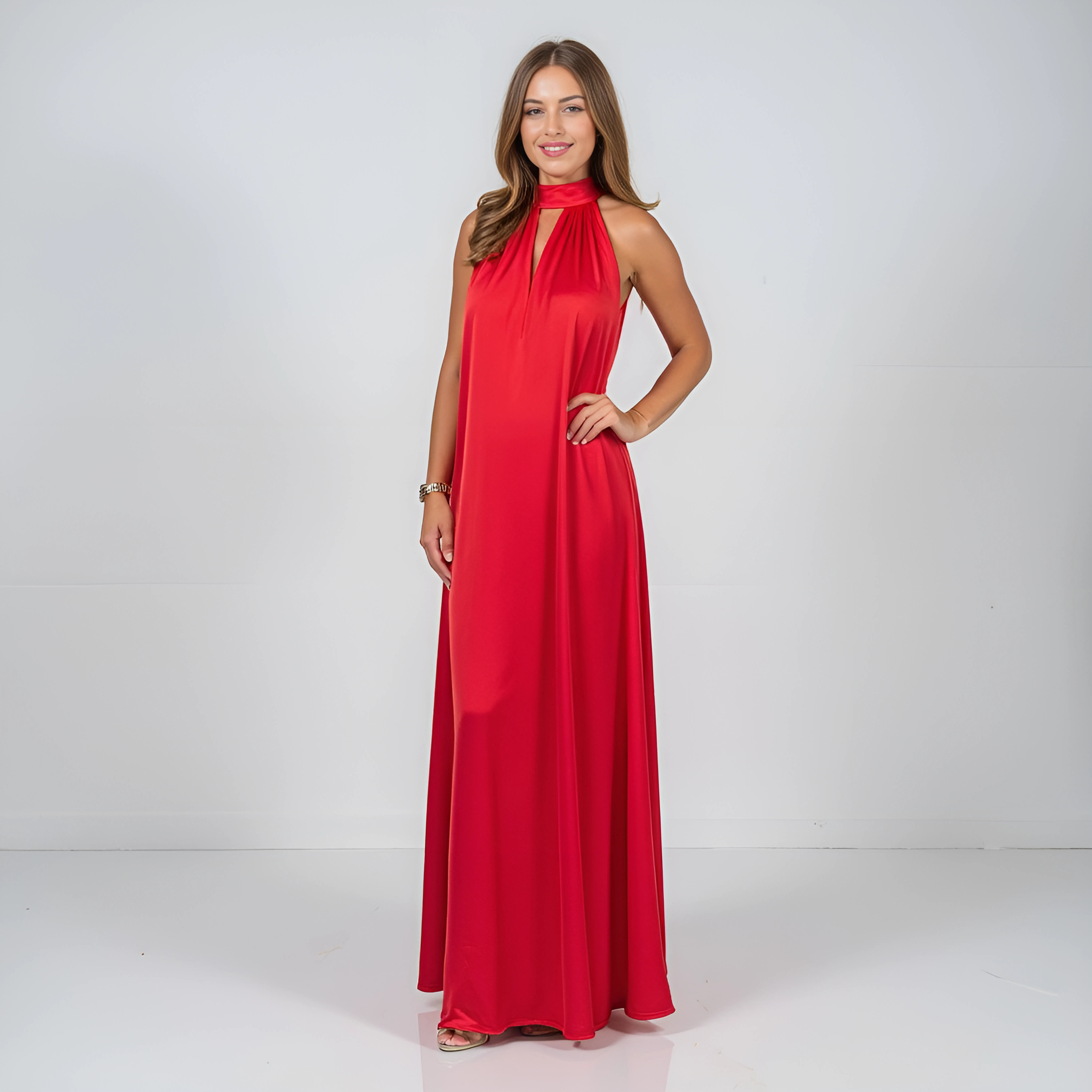 Satin Maxi Dress With Halter Neck