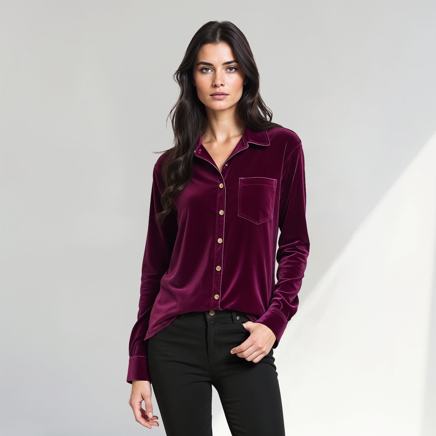 Velvet Button-Up Shirt