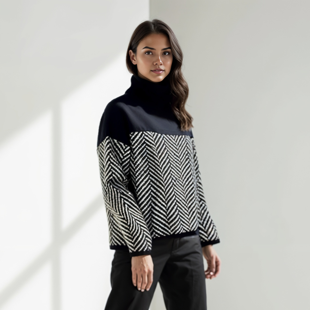 Chevron Patterned High-Neck Sweater