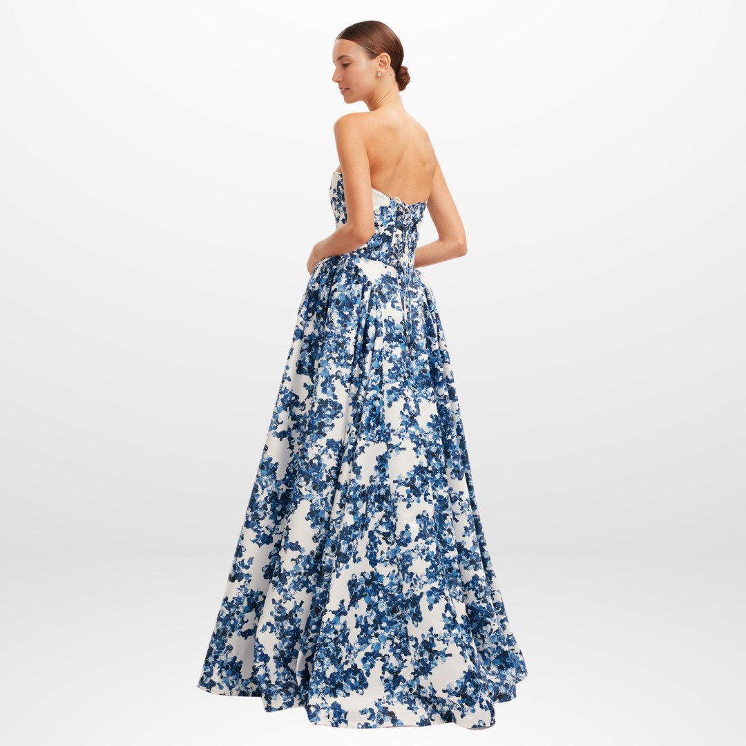 Blue Floral Strapless Maxi Dress