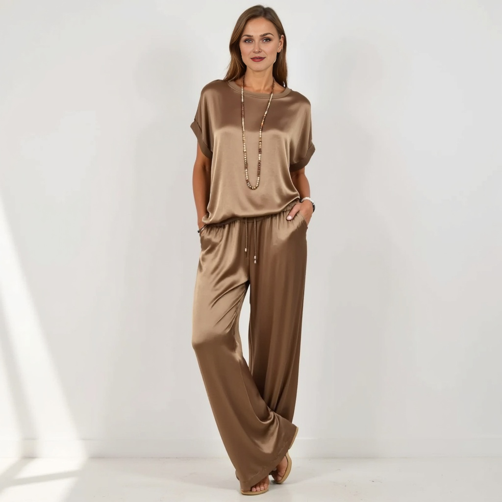 Elegant Relaxed Fit Satin Two-Piece