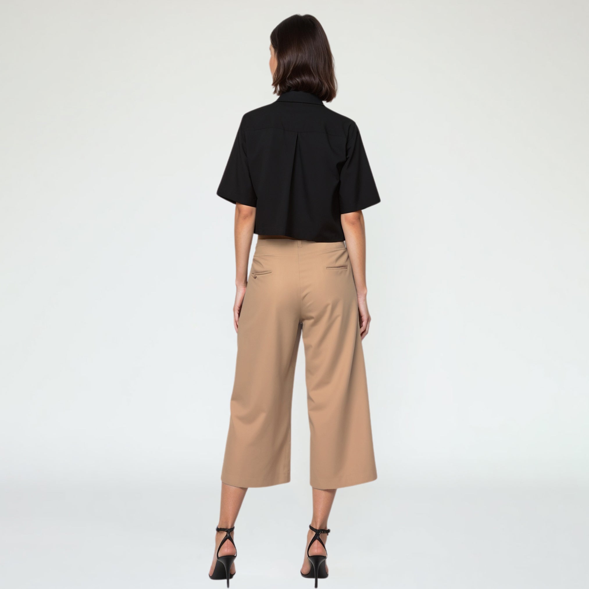 Two-Piece Set: Cropped Shirt with Wide-Leg Pants