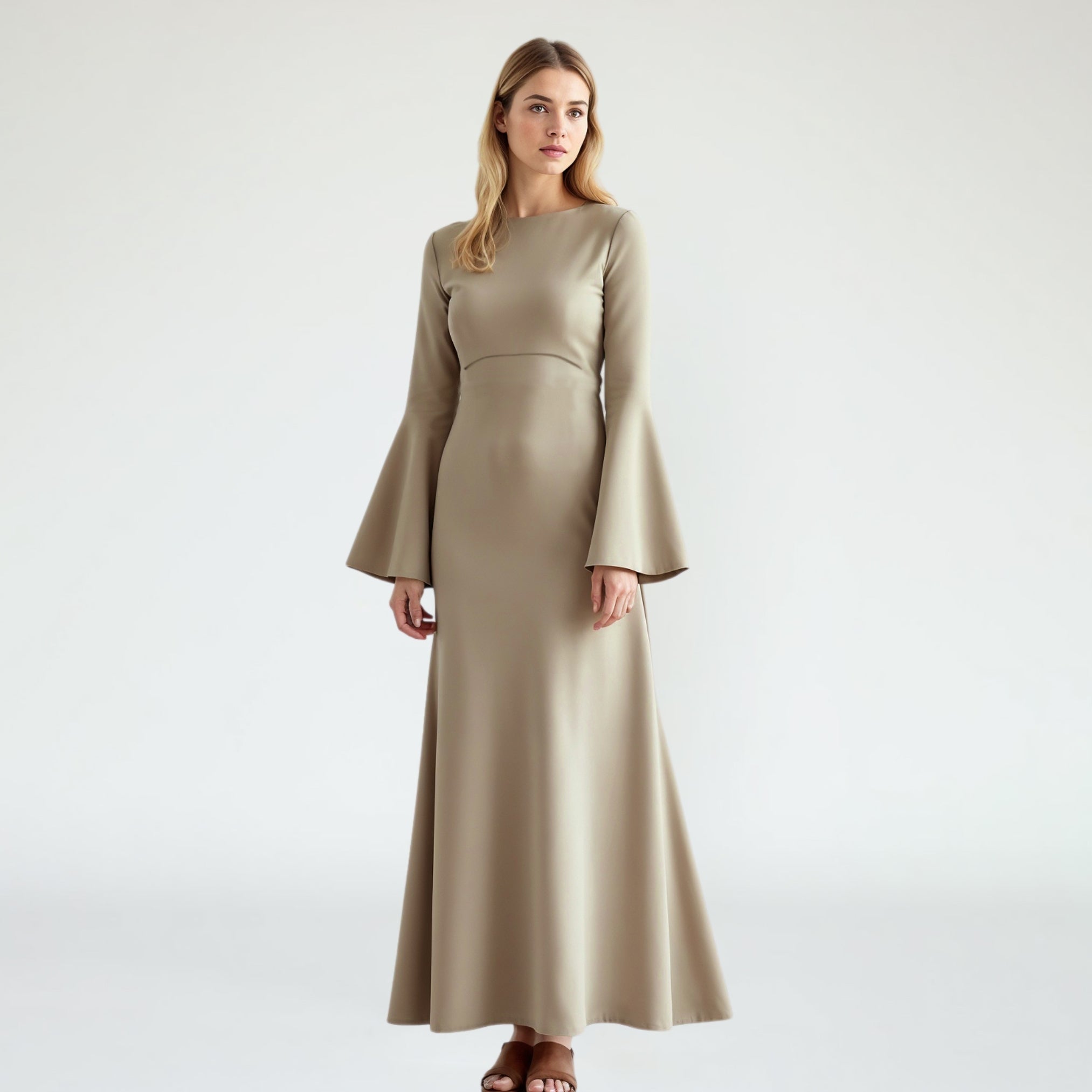 Elegant Bell-Sleeve Waist Dress