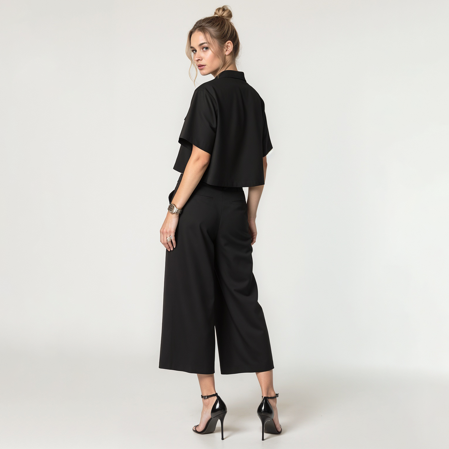 Two-Piece Set: Cropped Shirt with Wide-Leg Pants