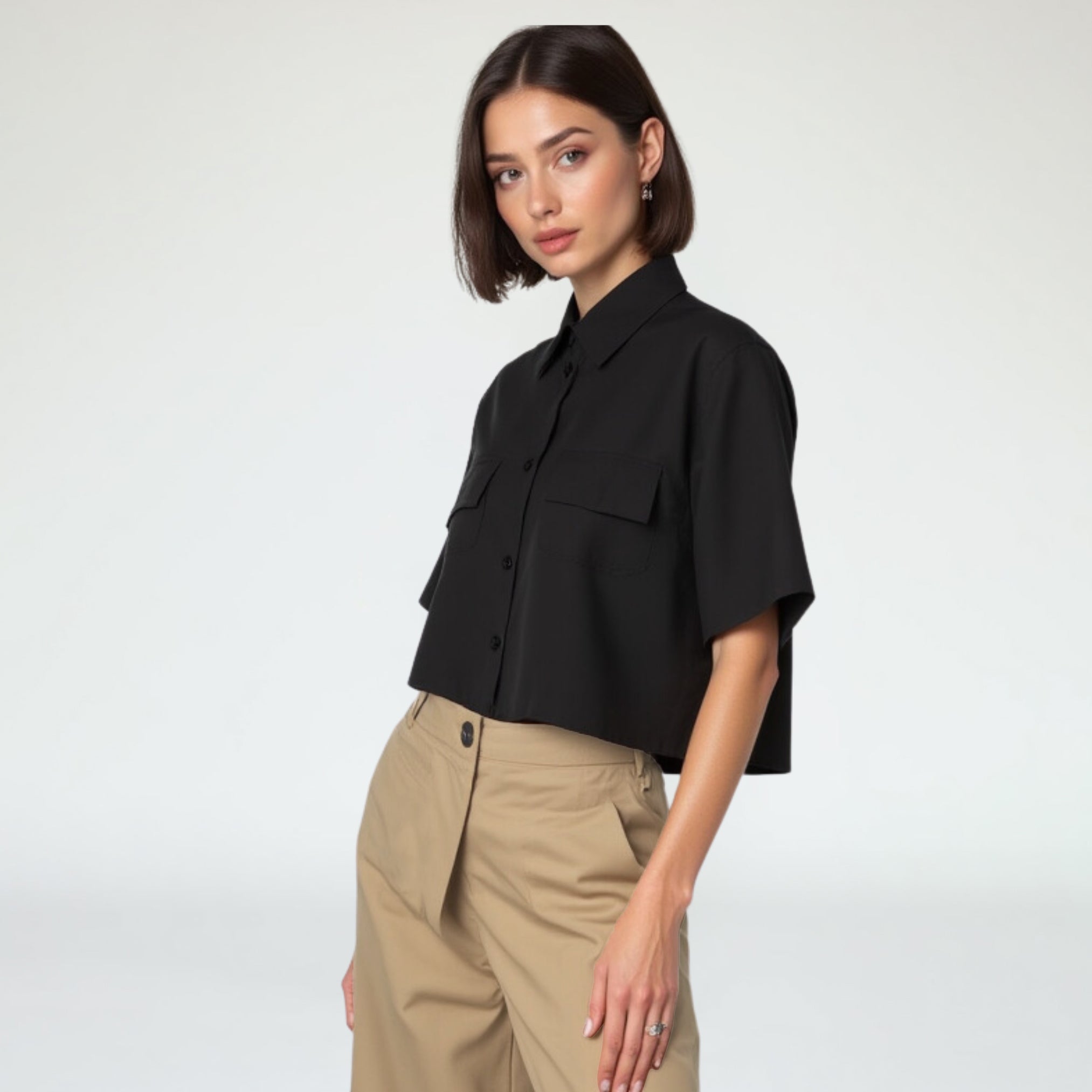 Two-Piece Set: Cropped Shirt with Wide-Leg Pants