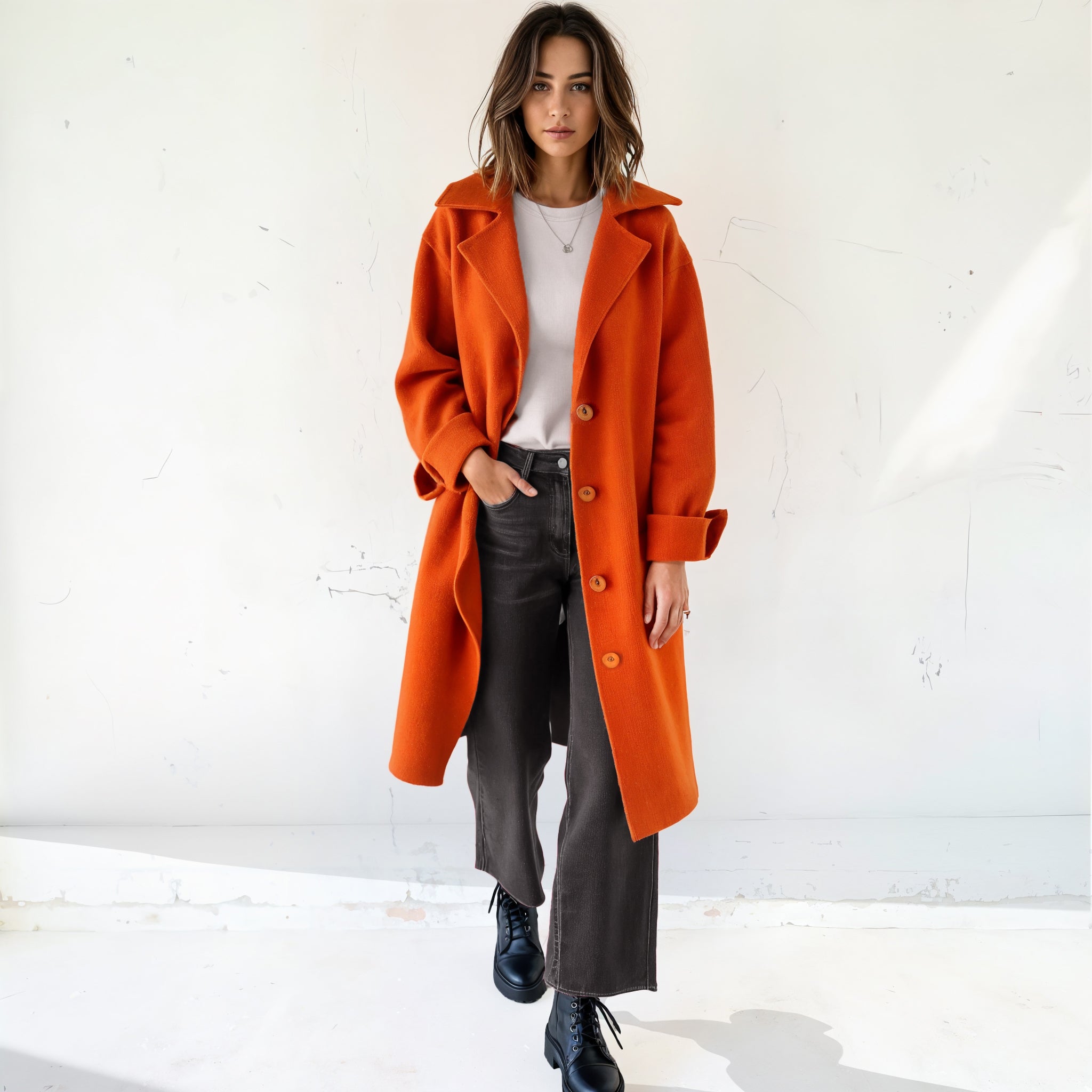 Soft Wool Coat with Lapel Collar