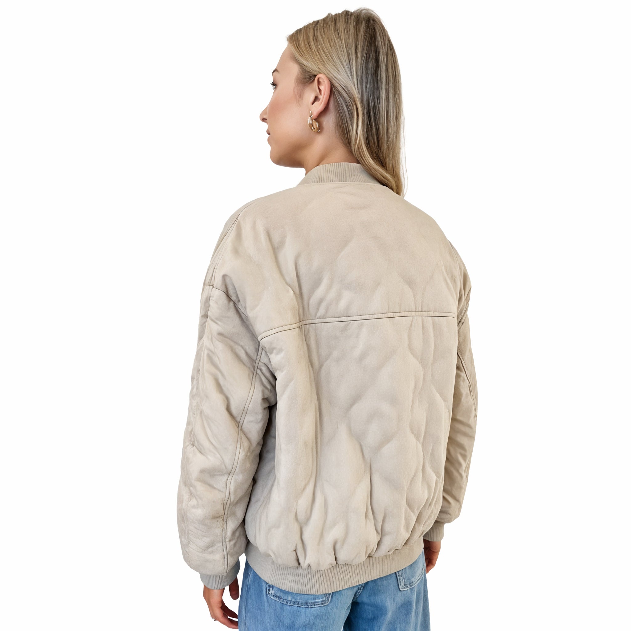 Beige Quilted Bomber Jacket