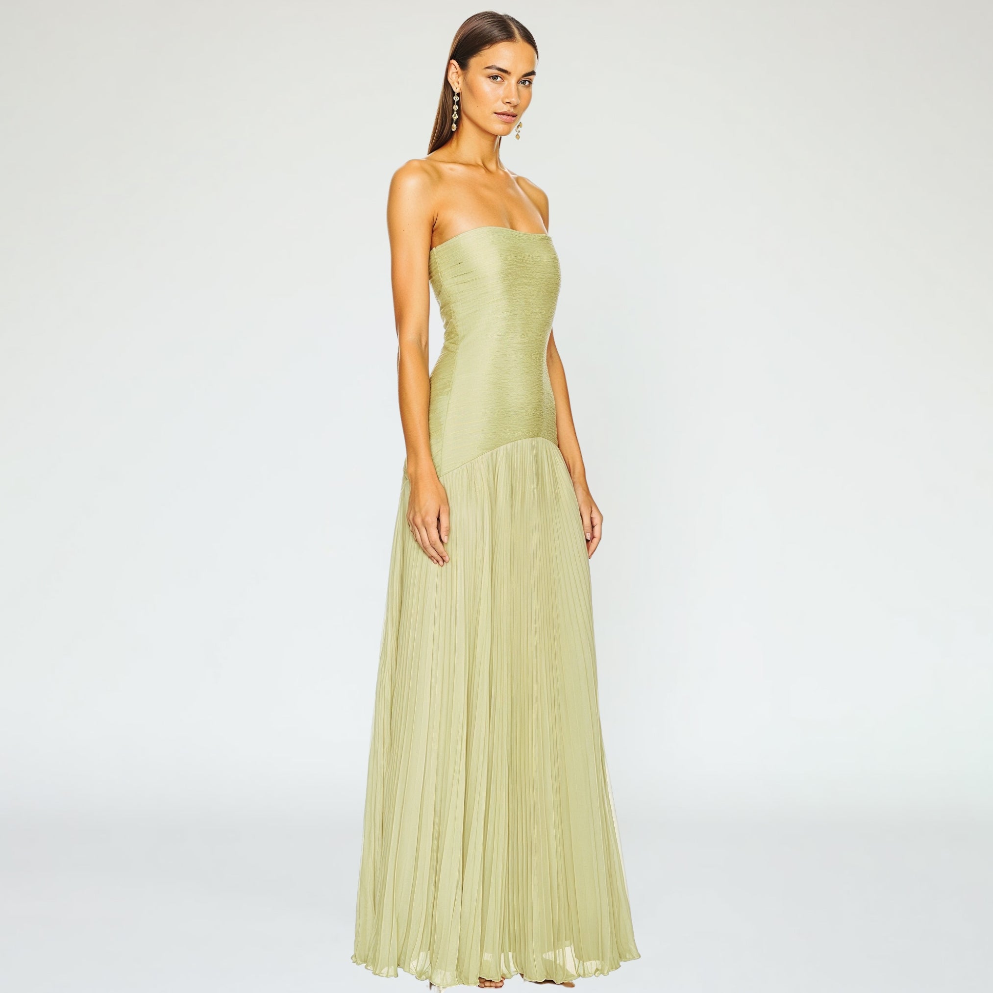 Strapless Pleated Maxi Dress