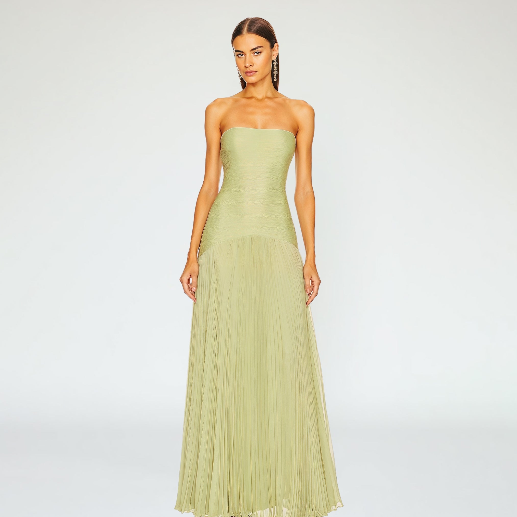 Strapless Pleated Maxi Dress