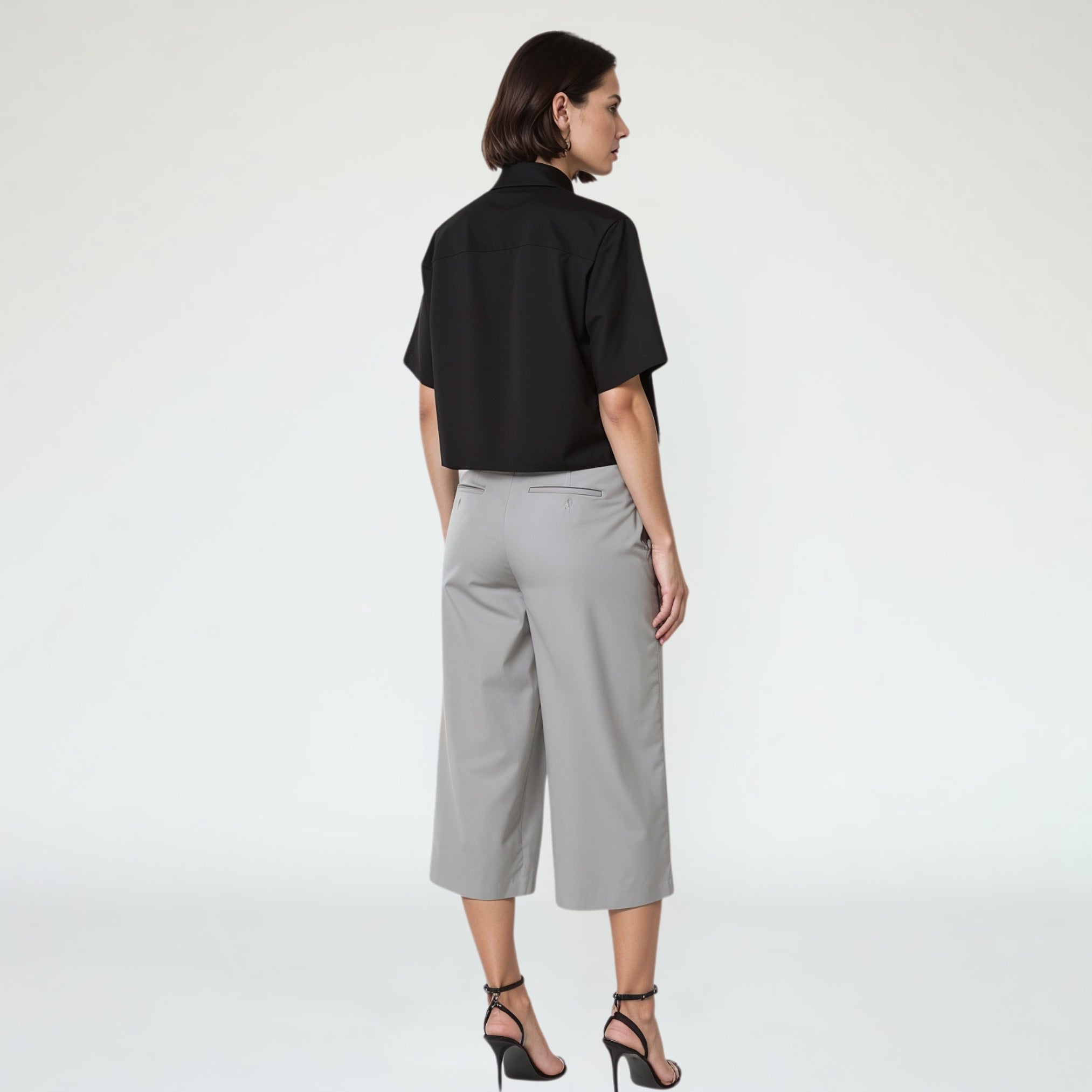 Two-Piece Set: Cropped Shirt with Wide-Leg Pants