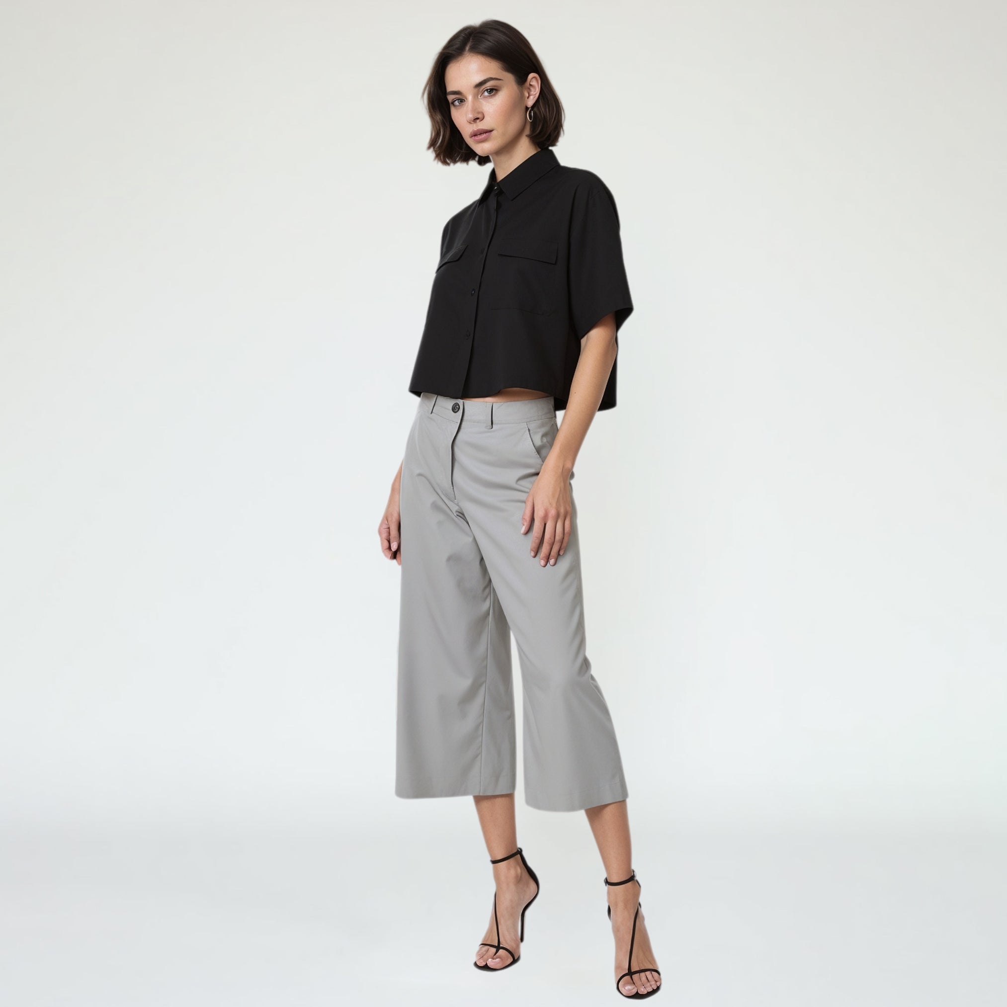 Two-Piece Set: Cropped Shirt with Wide-Leg Pants