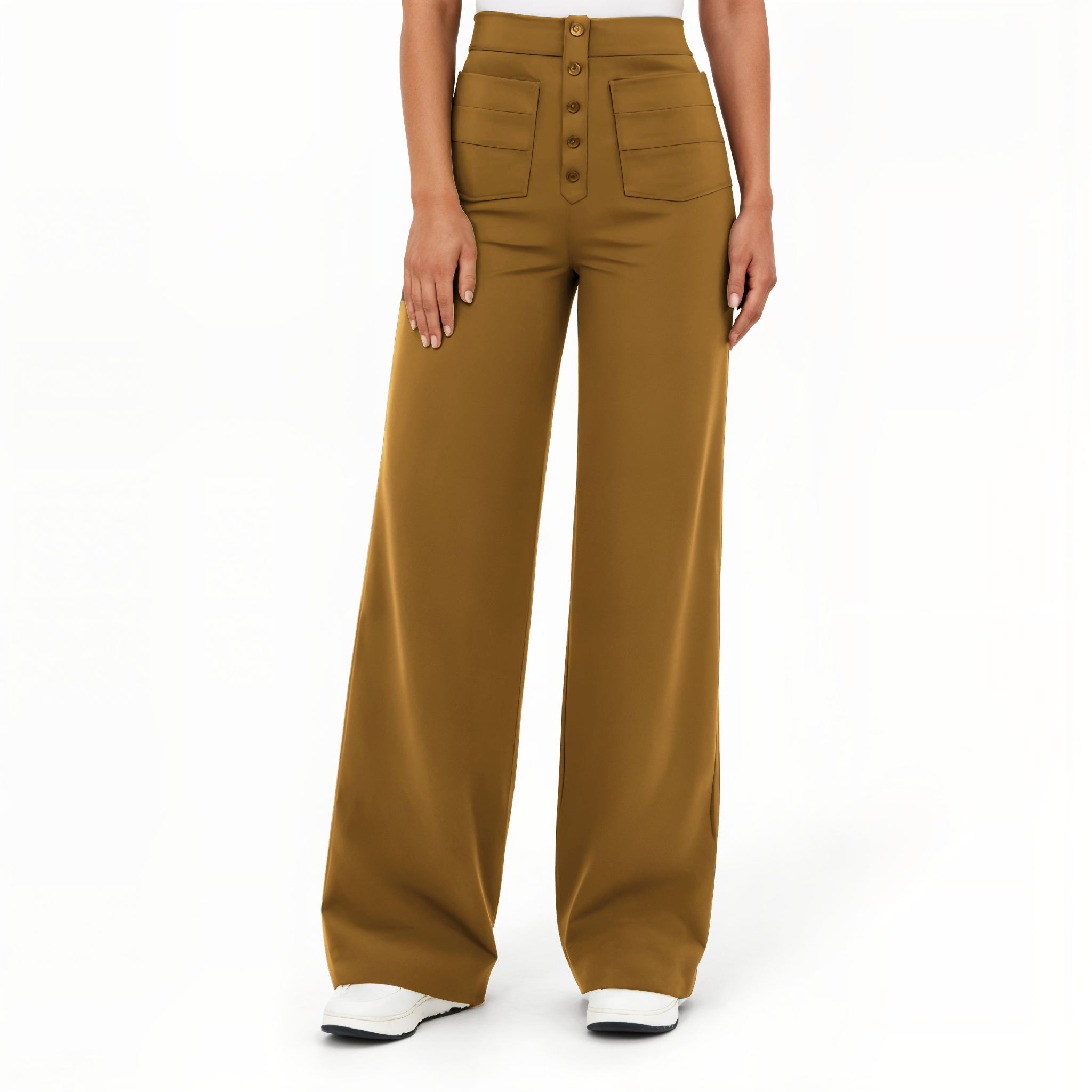 High-Waisted Wide-Leg Pants with Button Details