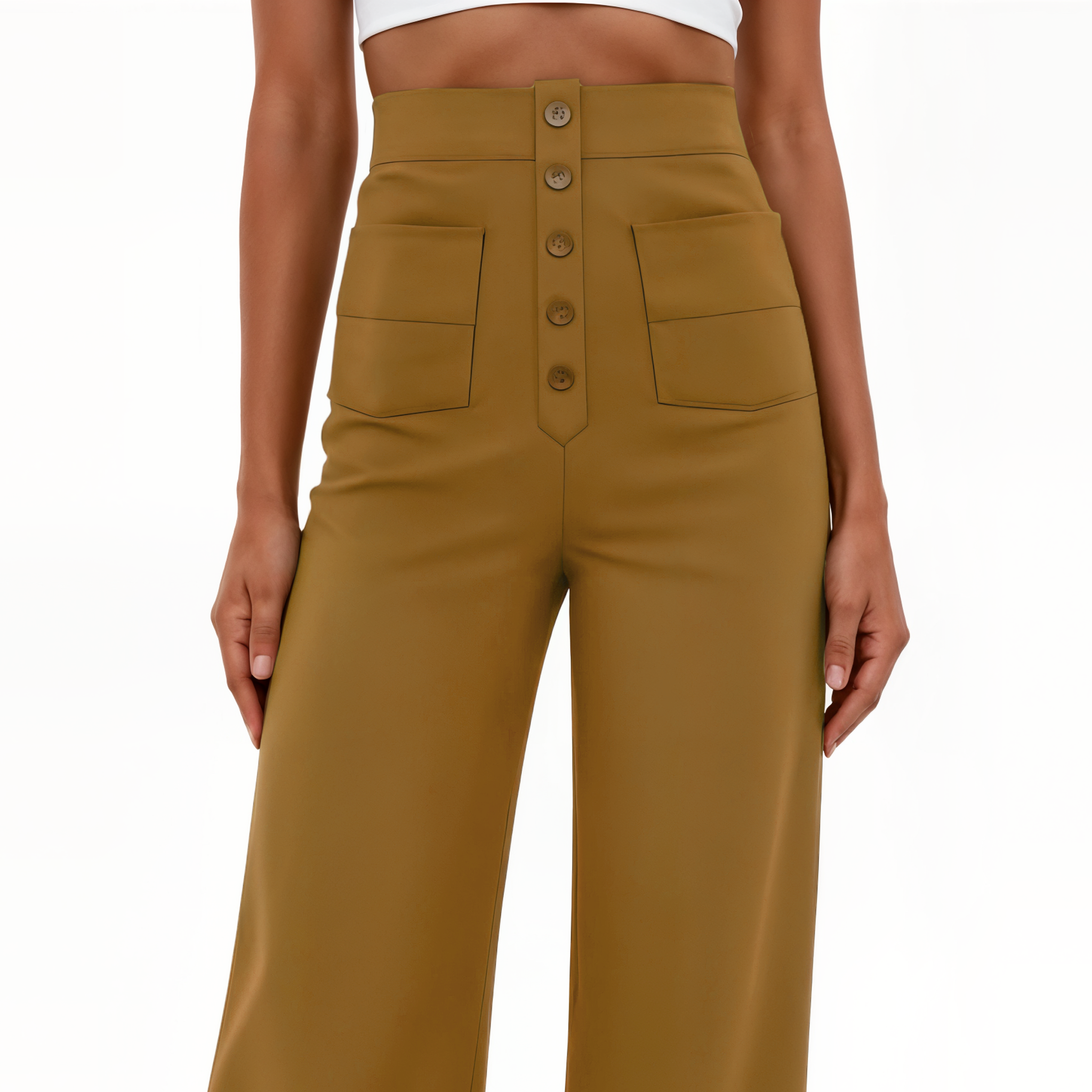 High-Waisted Wide-Leg Pants with Button Details