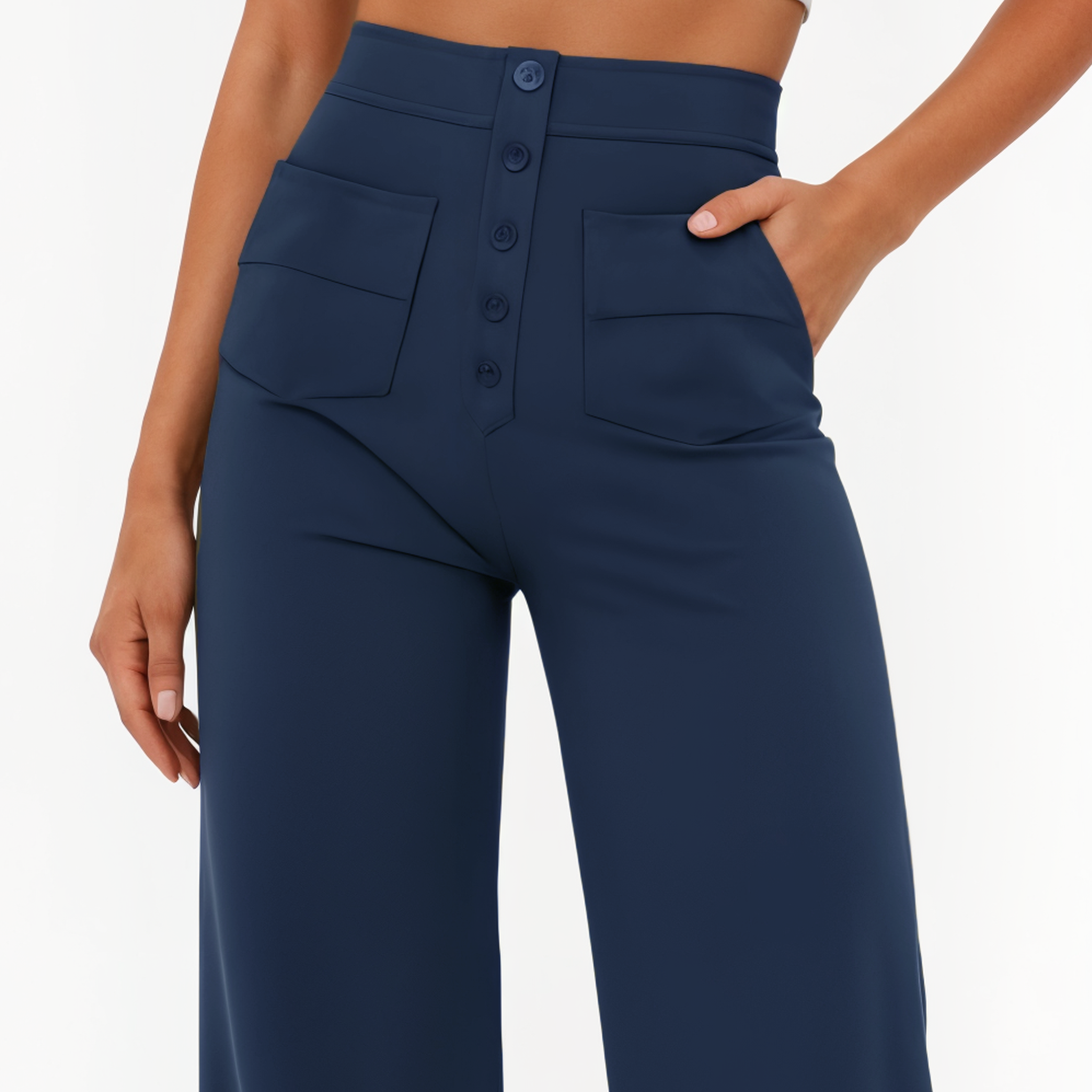 High-Waisted Wide-Leg Pants with Button Details