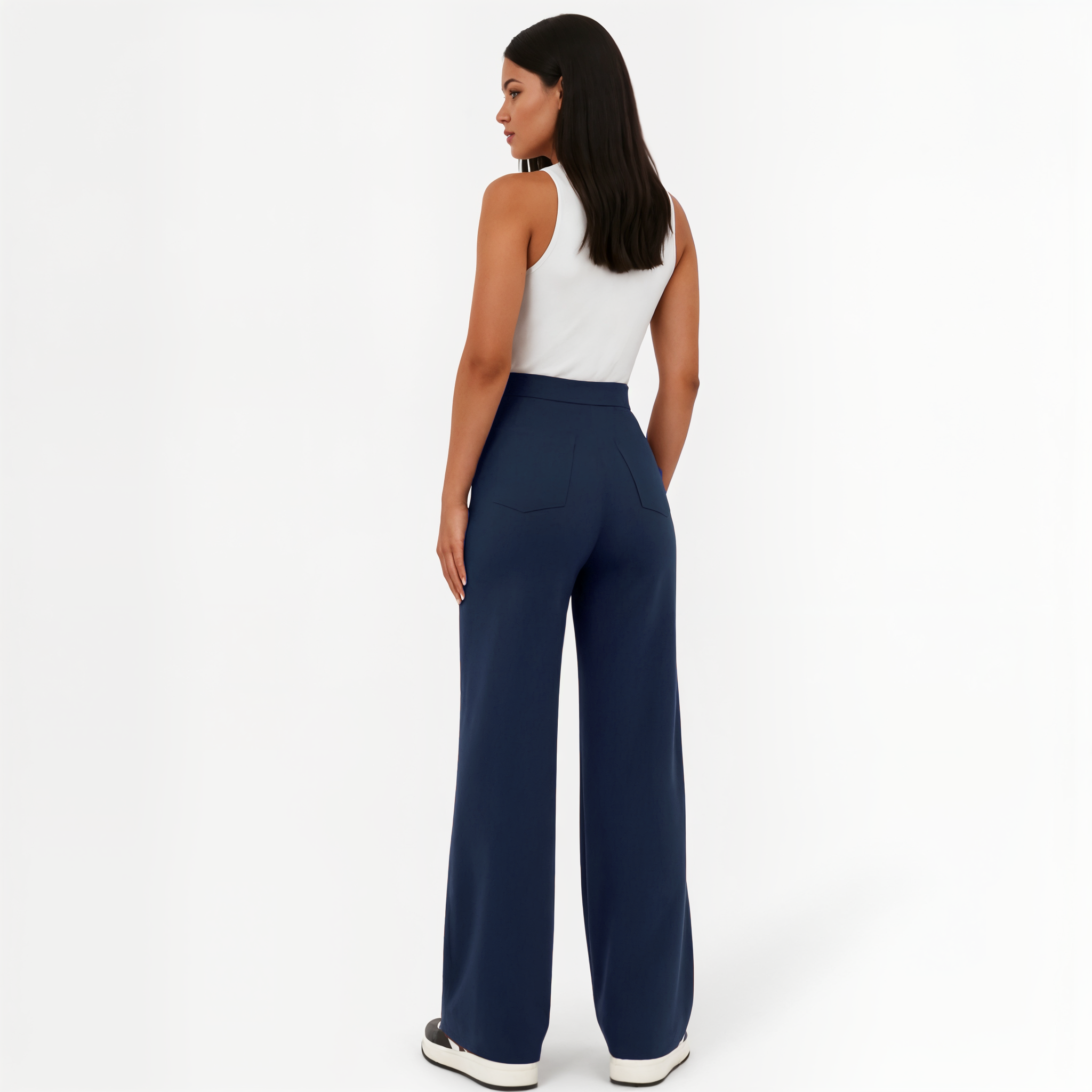 High-Waisted Wide-Leg Pants with Button Details