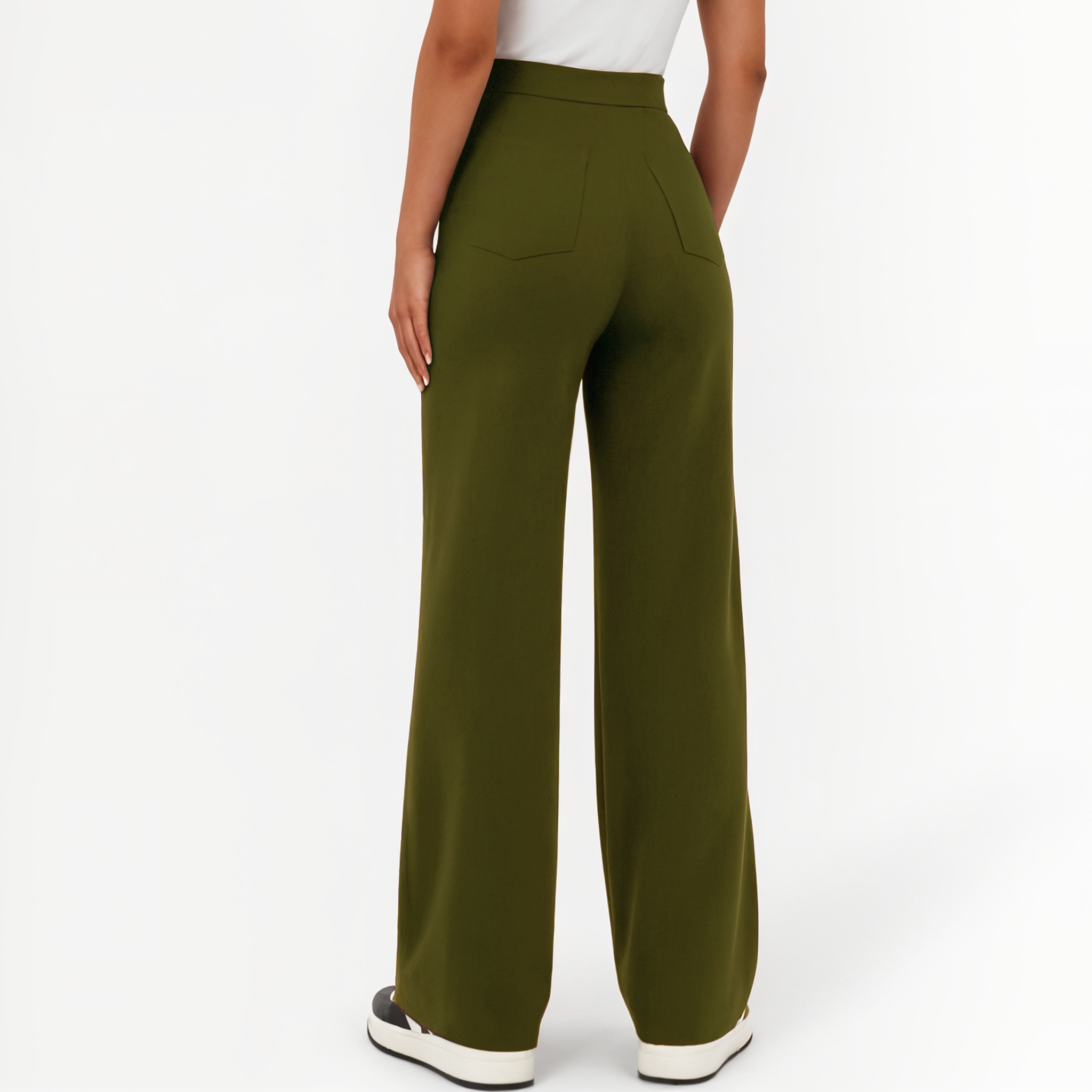 High-Waisted Wide-Leg Pants with Button Details