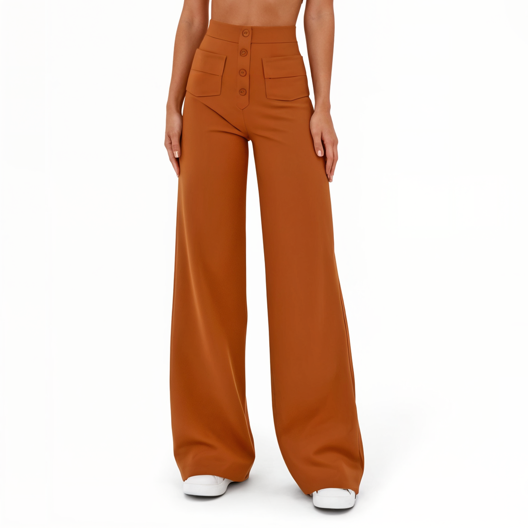 High-Waisted Wide-Leg Pants with Button Details