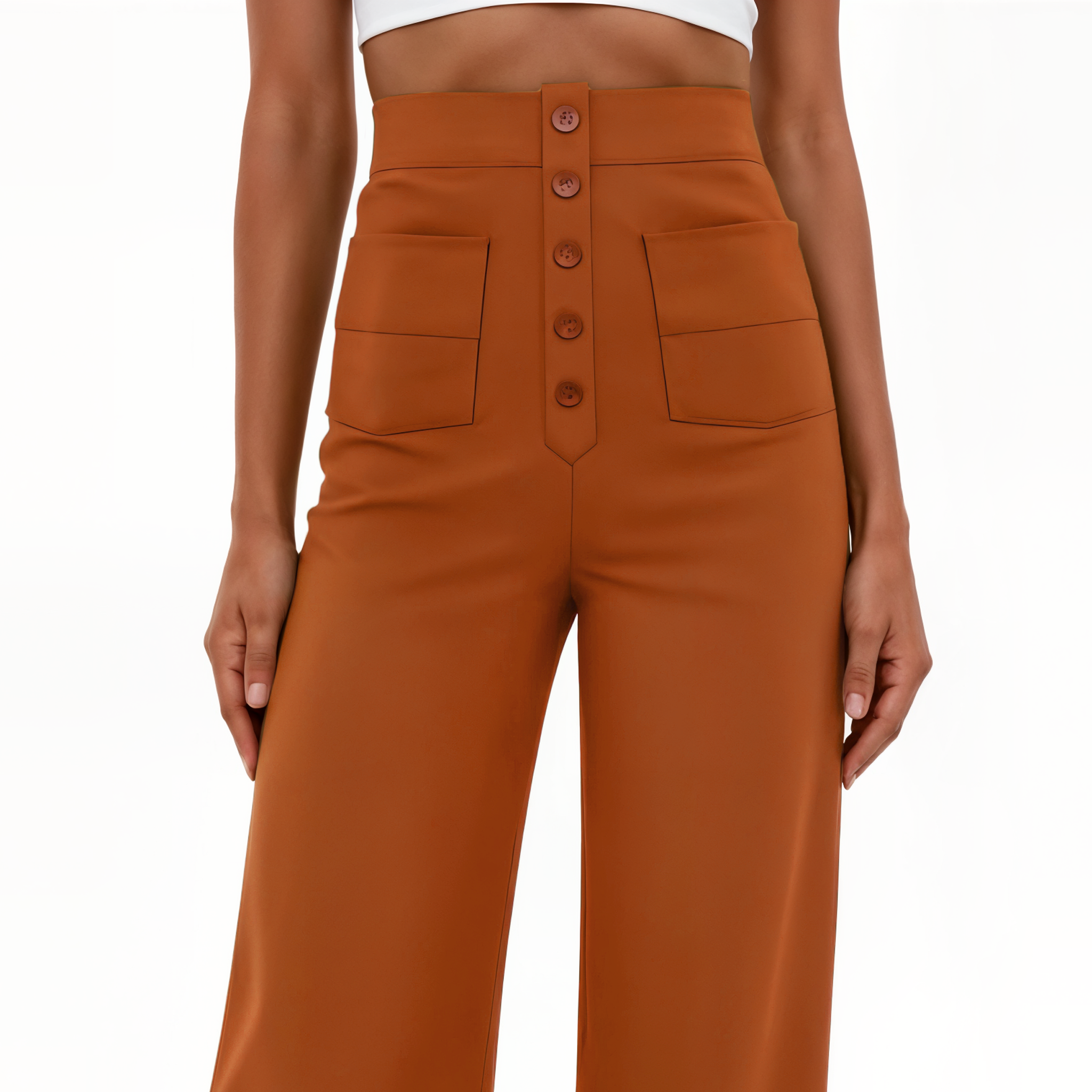 High-Waisted Wide-Leg Pants with Button Details