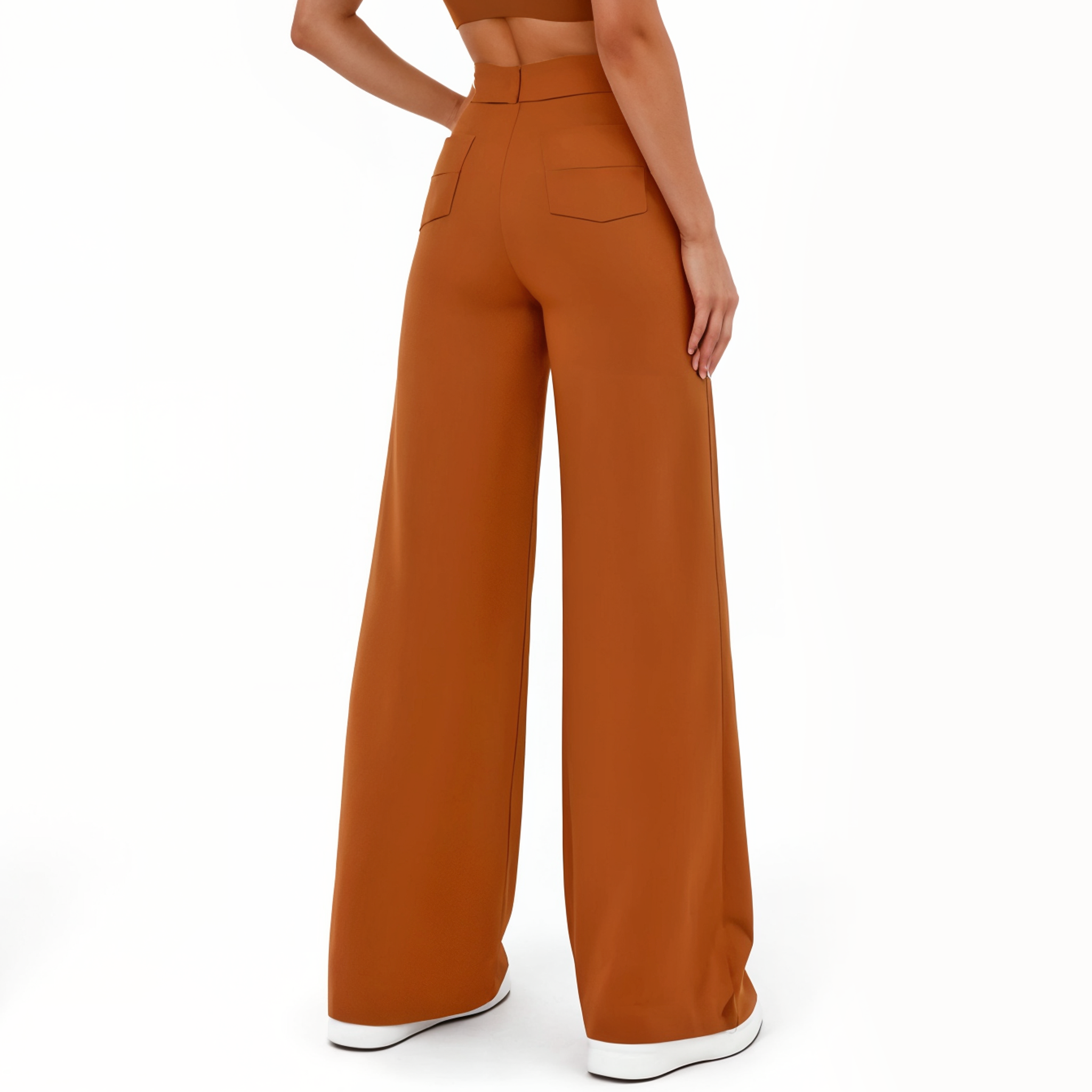 High-Waisted Wide-Leg Pants with Button Details