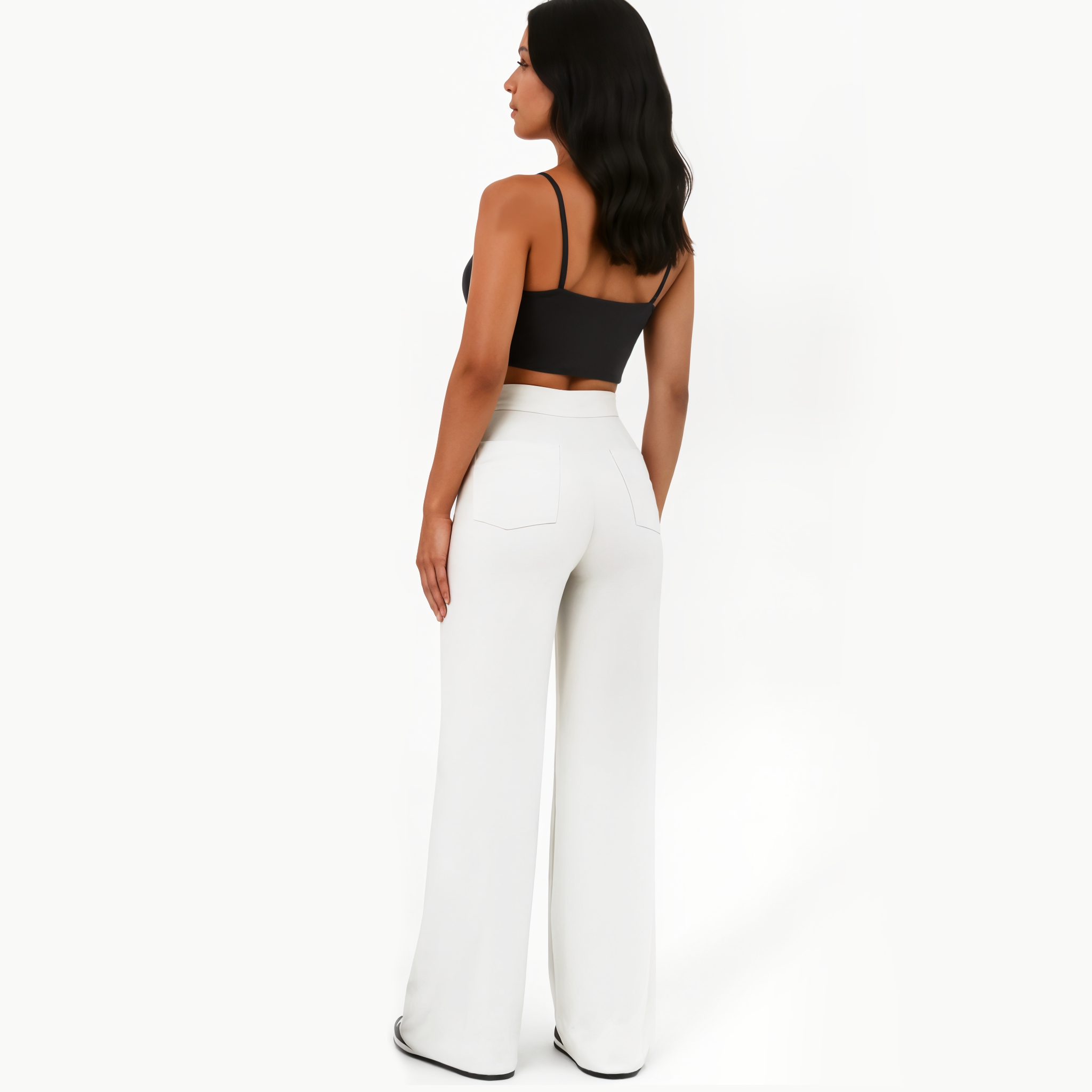 High-Waisted Wide-Leg Pants with Button Details