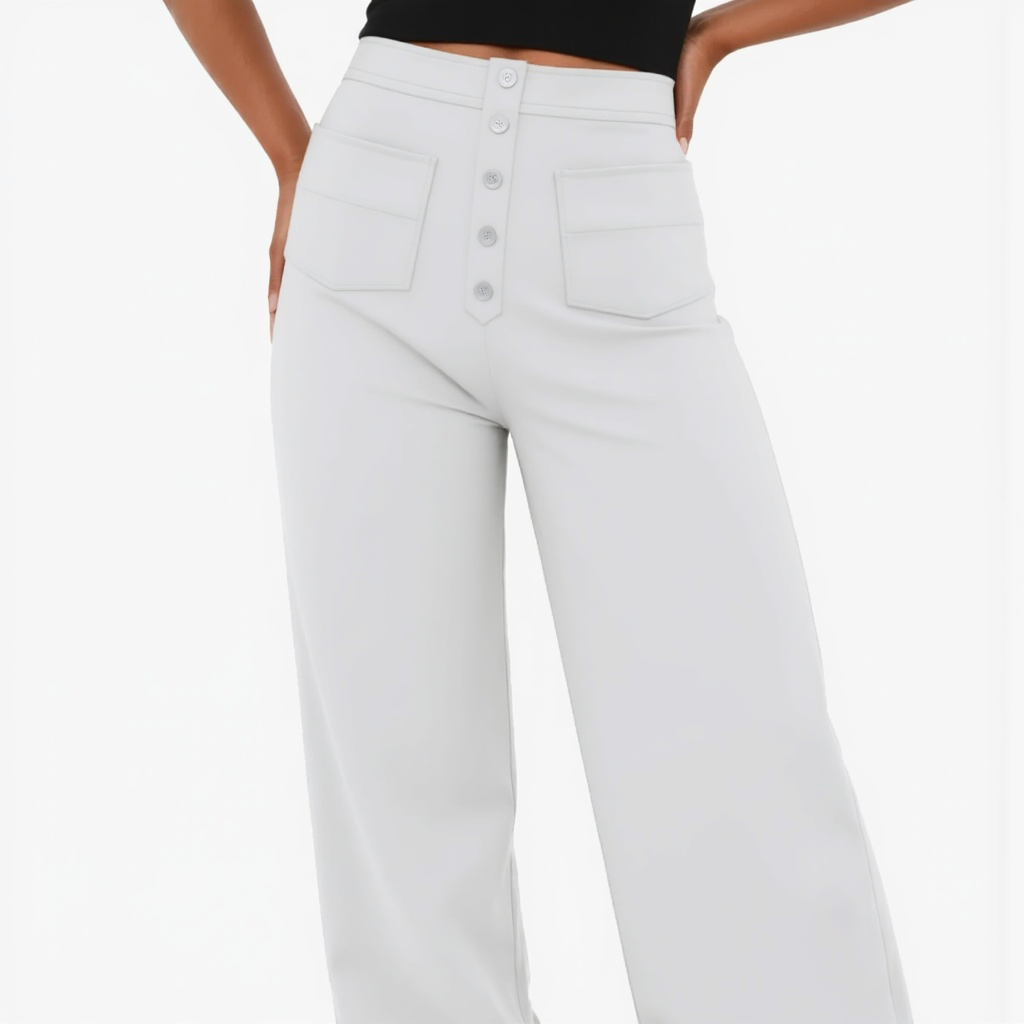 High-Waisted Wide-Leg Pants with Button Details