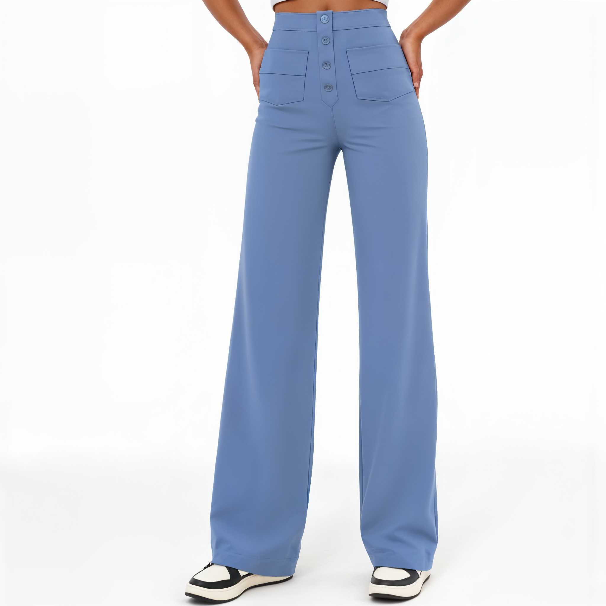 High-Waisted Wide-Leg Pants with Button Details