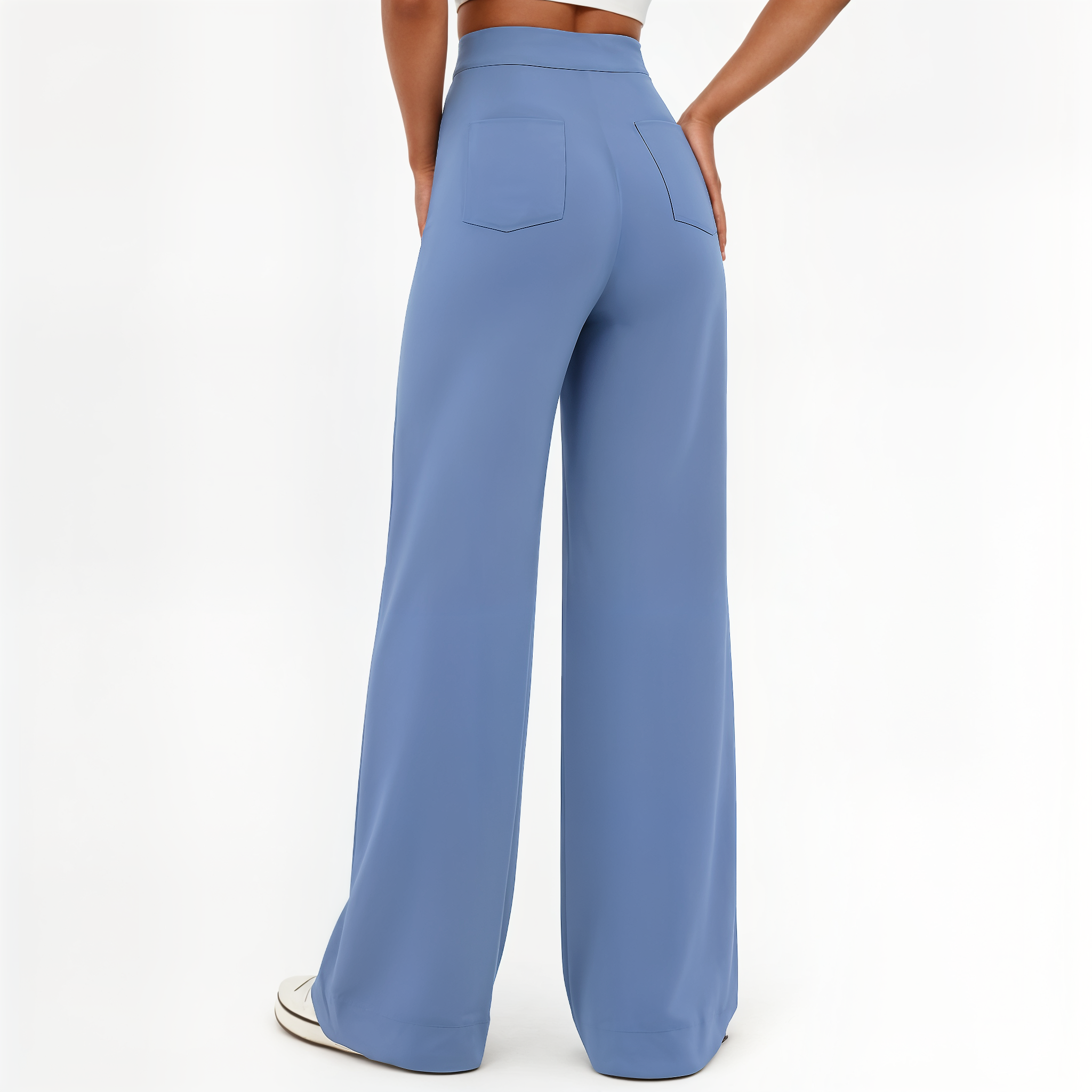 High-Waisted Wide-Leg Pants with Button Details